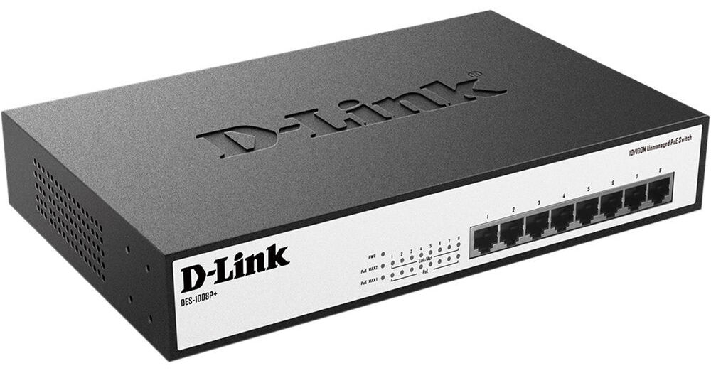 D-Link DES-1008P+ 8-Port 10/100 Unmanaged Desktop or DES-1008P+