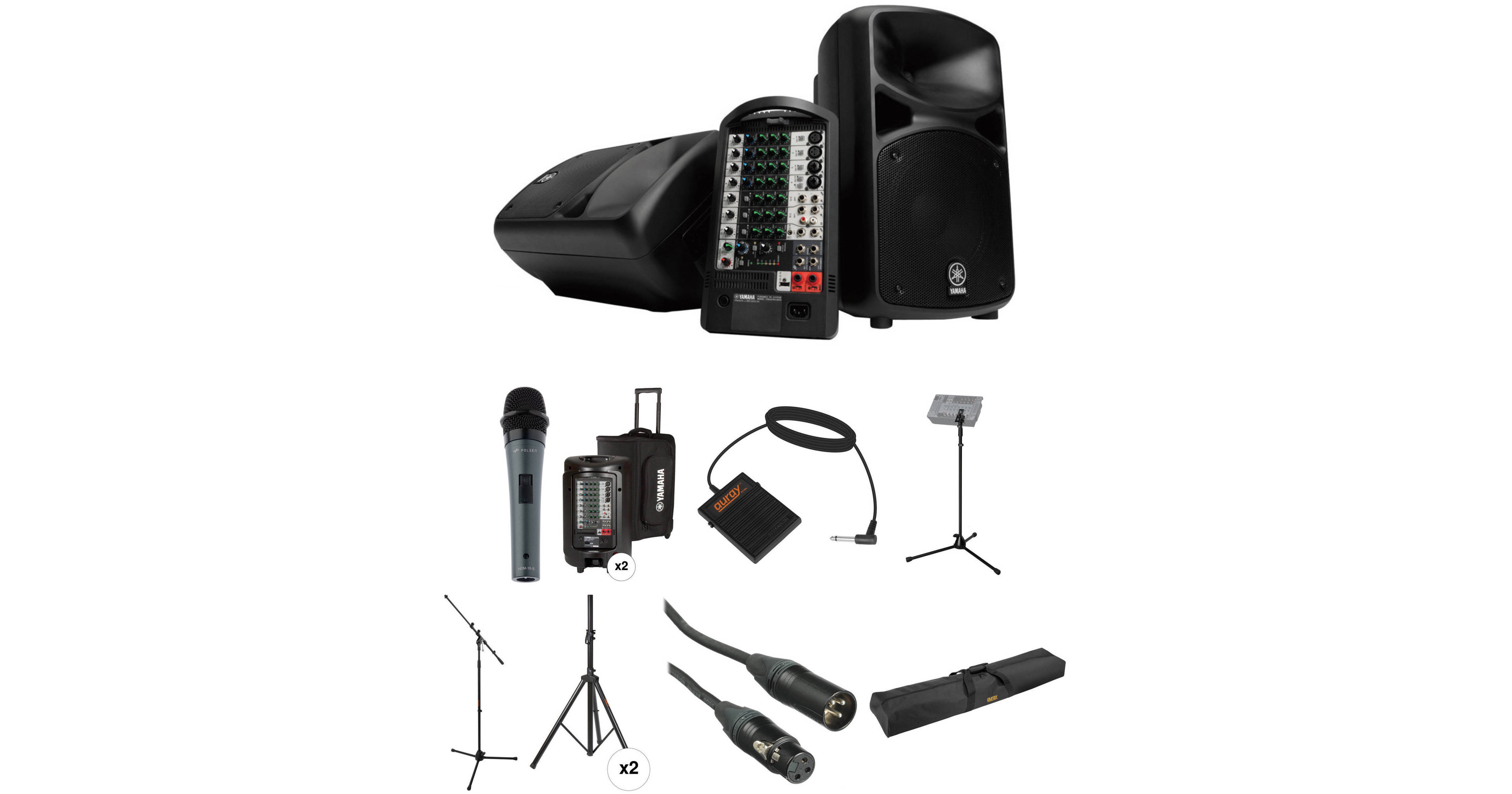 Yamaha STAGEPAS 600i PA Kit with Mic, Footswitch, Stands, Cases,