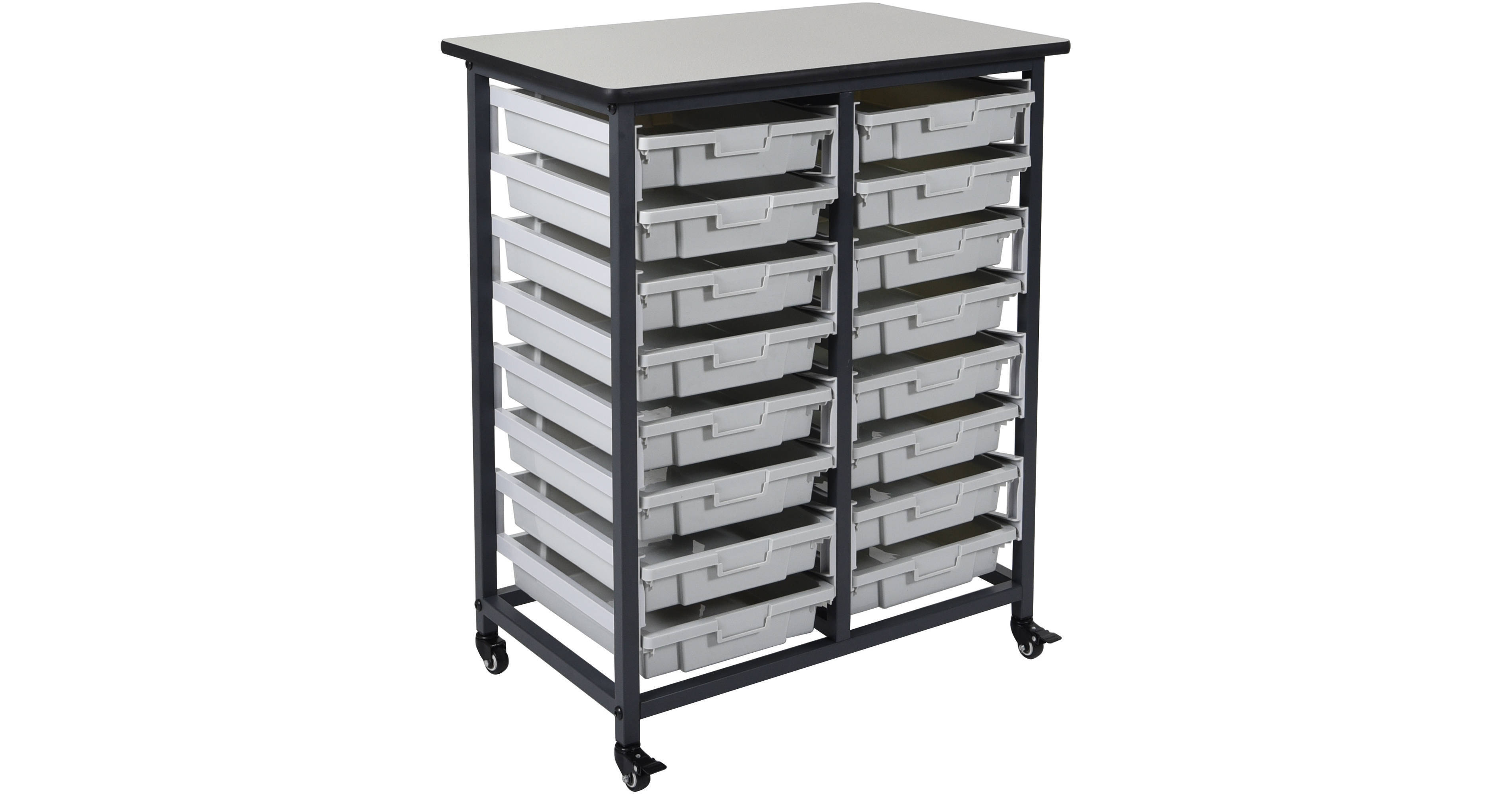 Luxor Mobile Bin Storage Double-Rack Unit with 16 MBS-DR-16S-CL