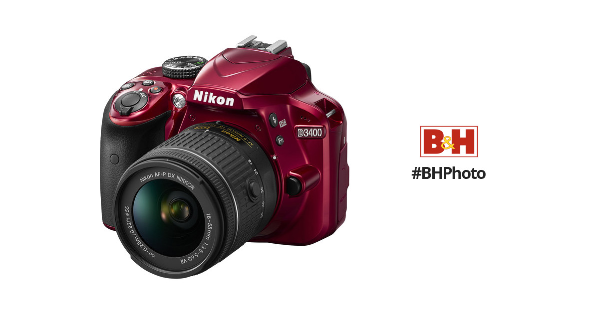 Nikon D3400 DSLR Camera with 18-55mm Lens (Red) 1572 B&H Photo