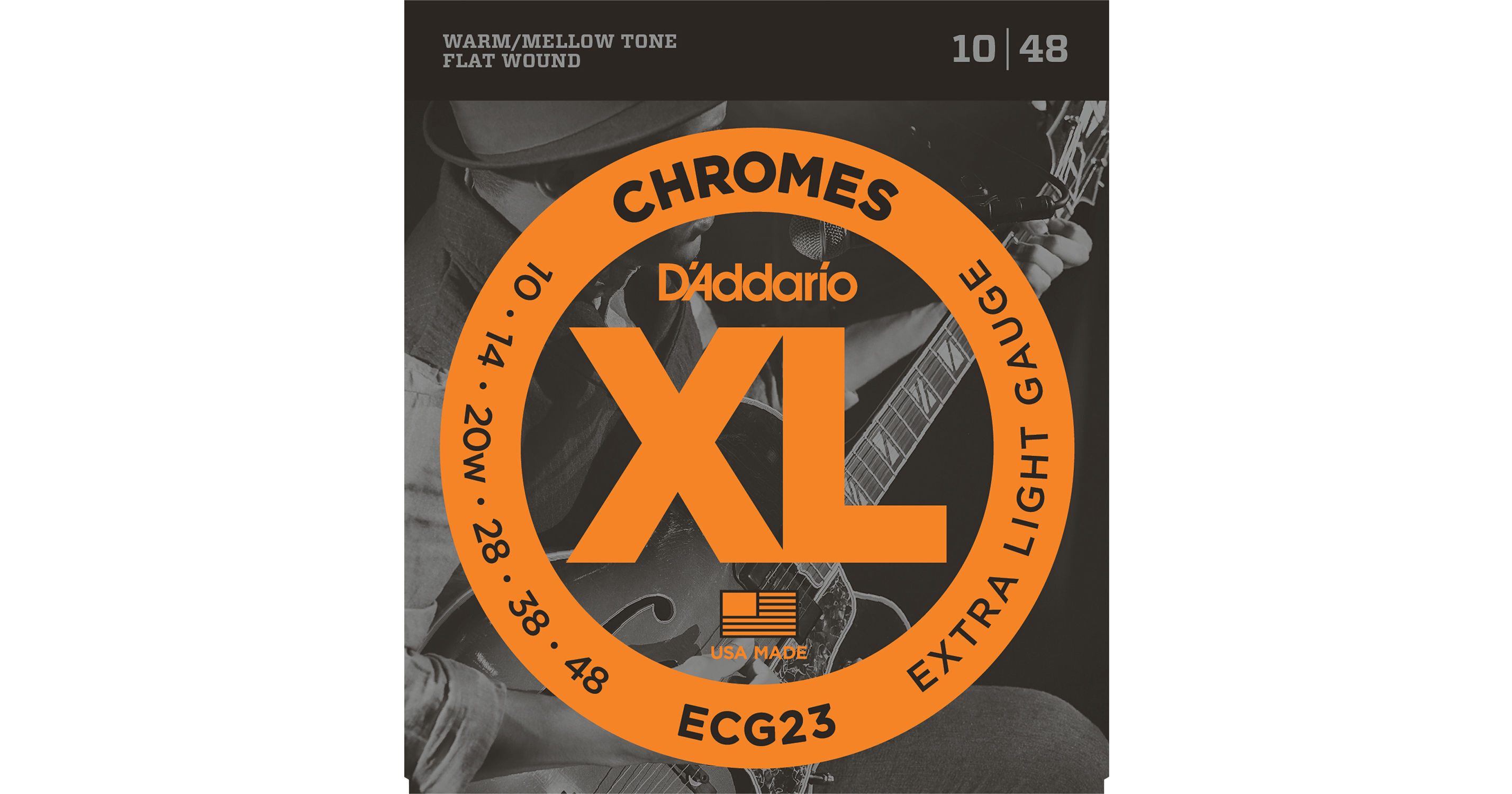 D/'Addario ECG-23 XL Chromes Flat Wound Electric Guitar Strings 10-48 extra light