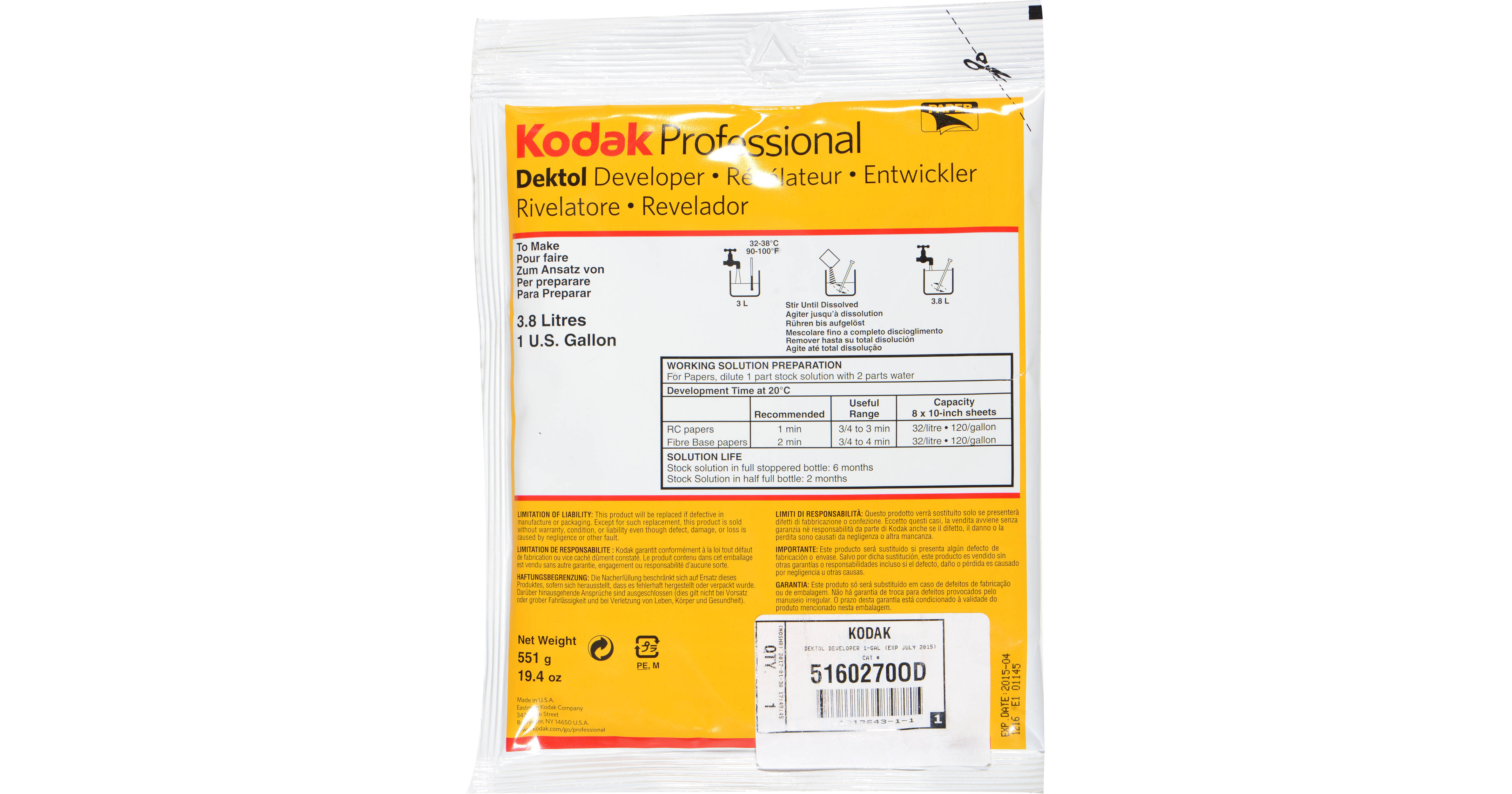 Kodak Dektol Developer 5160270OD B&H Photo Video