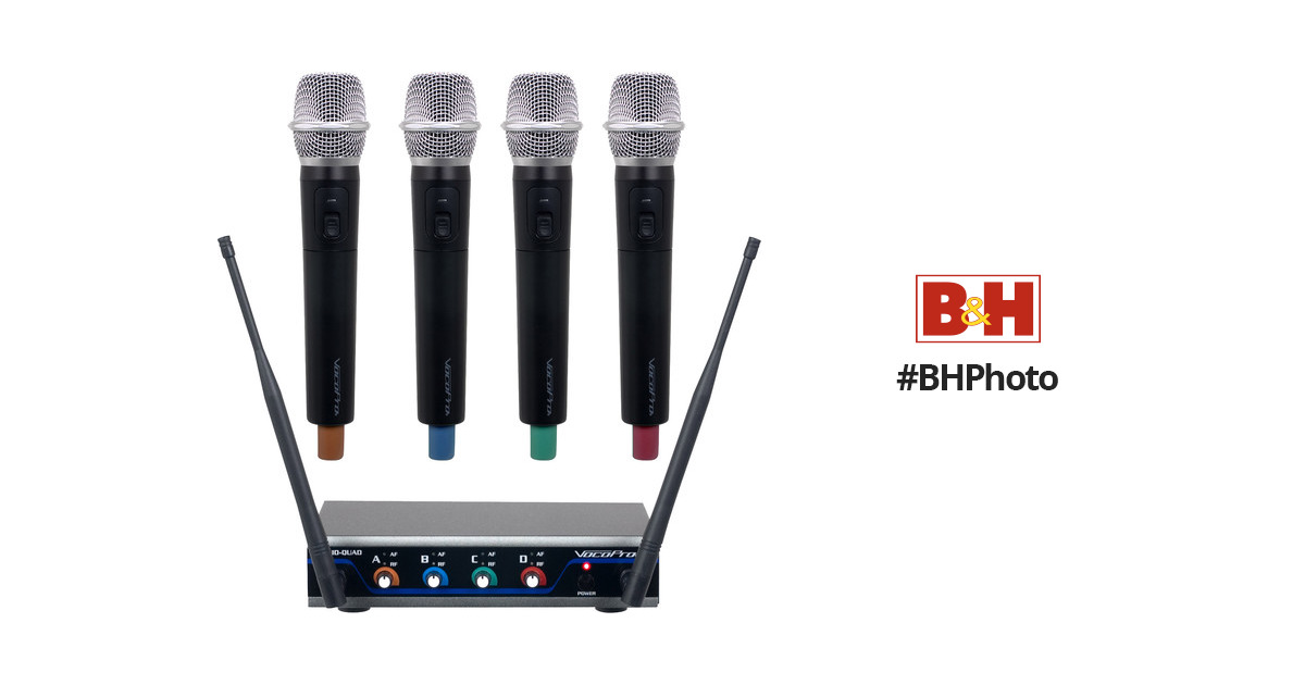 VocoPro Digital-Quad-H2 Four-Channel UHF Wireless Handheld Microphone  System (913.3 to 925.8 MHz)