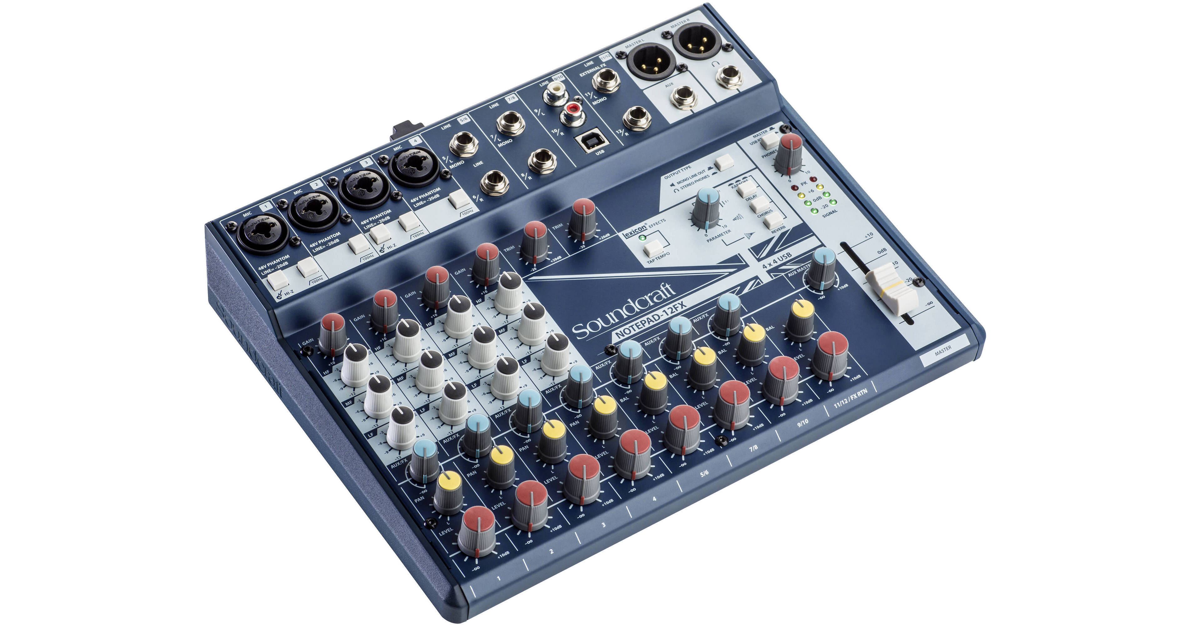 Soundcraft Notepad-12FX 12-Channel Mixer w/ 4x4 USB Interface with Lexicon  Effects Bundle with Rockville PRO-M50 Studio Headphones w/Detachable Coil