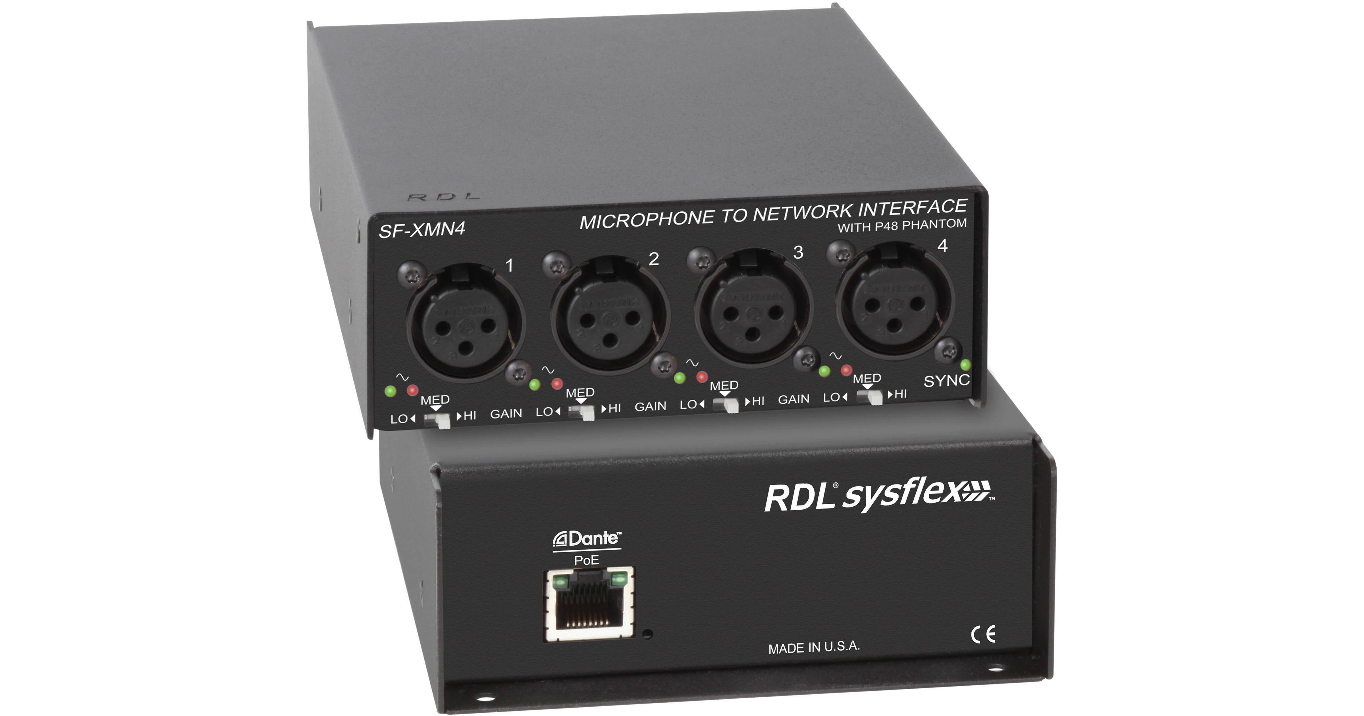 RDL Four XLR Female Microphone Inputs to RJ45 Network SF-XMN4