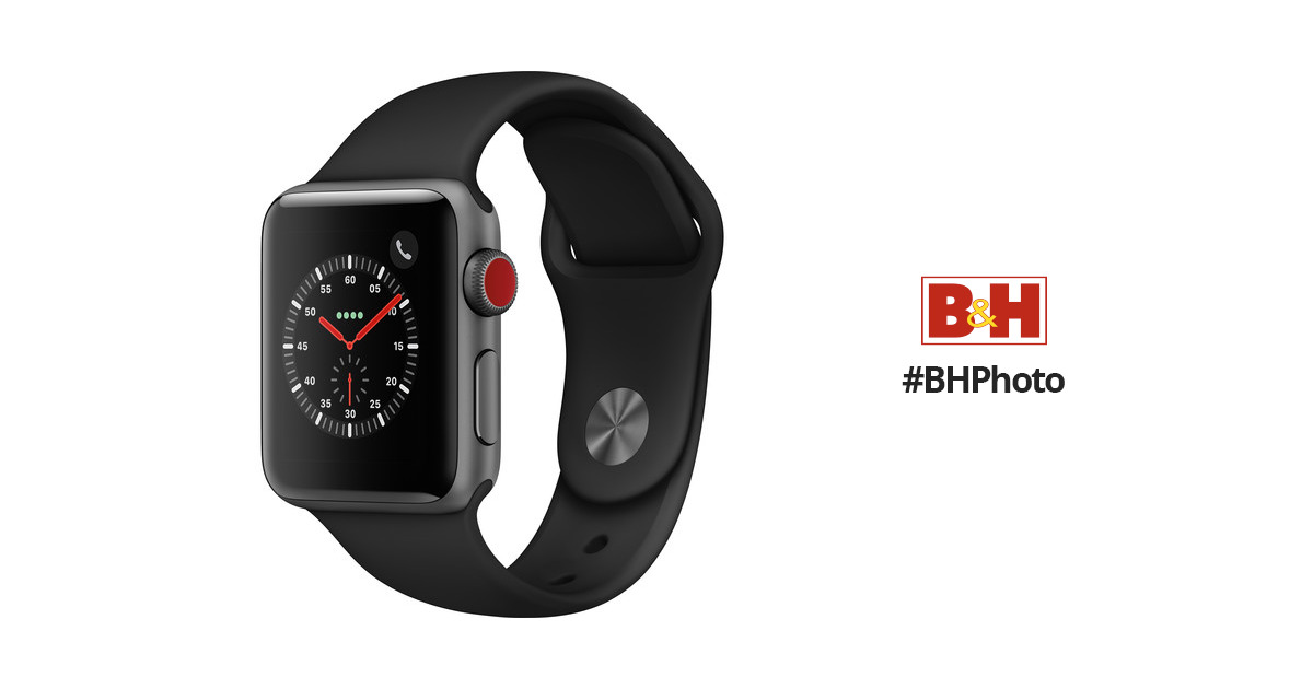 Apple Watch Series 3 38mm Smartwatch (GPS + Cellular, Space Gray Aluminum Case, Black Sport Band)
