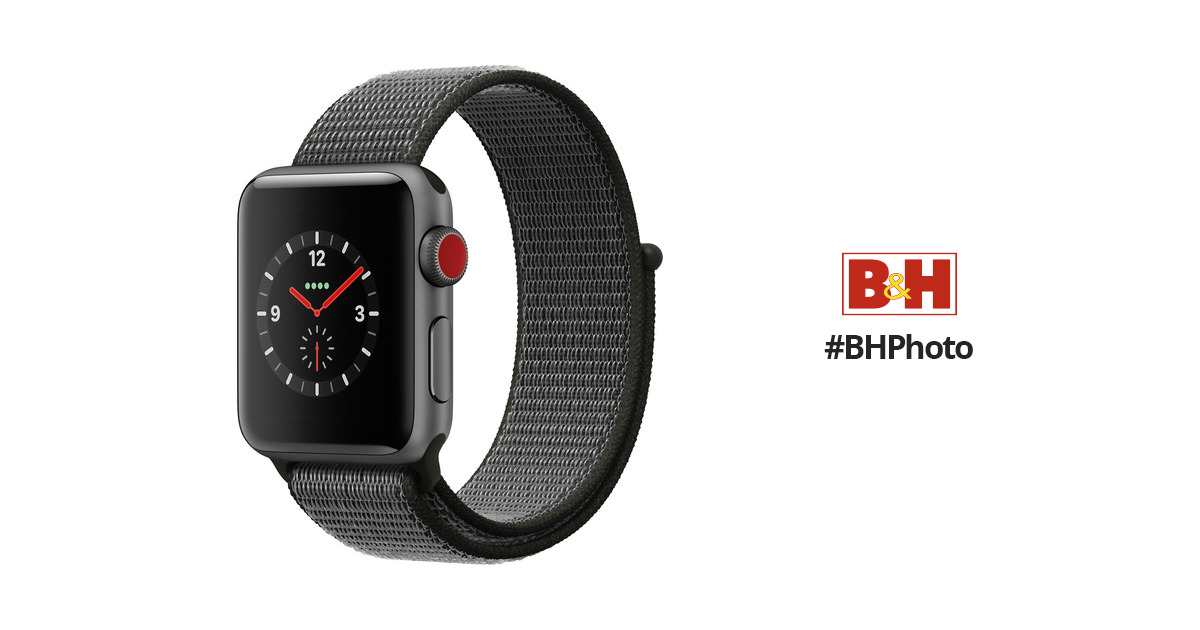 Apple Watch Series 3 38mm Smartwatch (GPS + Cellular, Space Gray Aluminum Case, Dark Olive Sport Loop)
