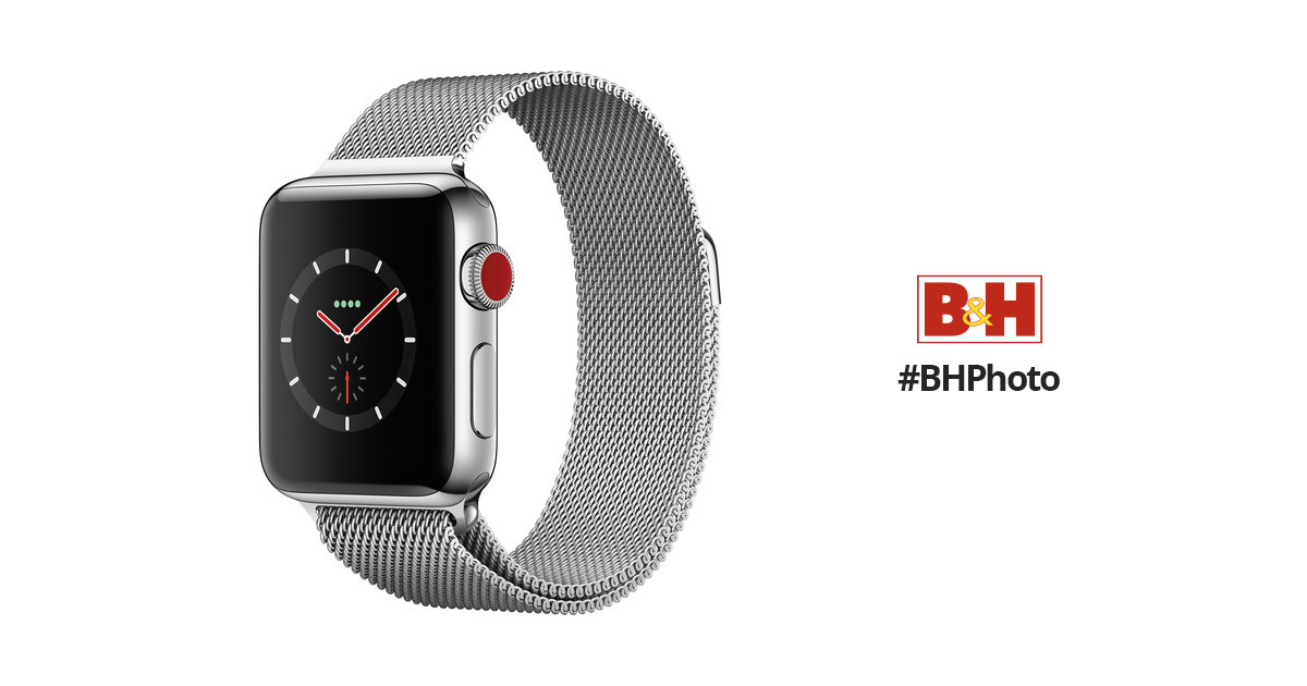Apple Watch Series 3 38mm Smartwatch (GPS + Cellular, Stainless Steel Case, Stainless Steel Milanese Loop)