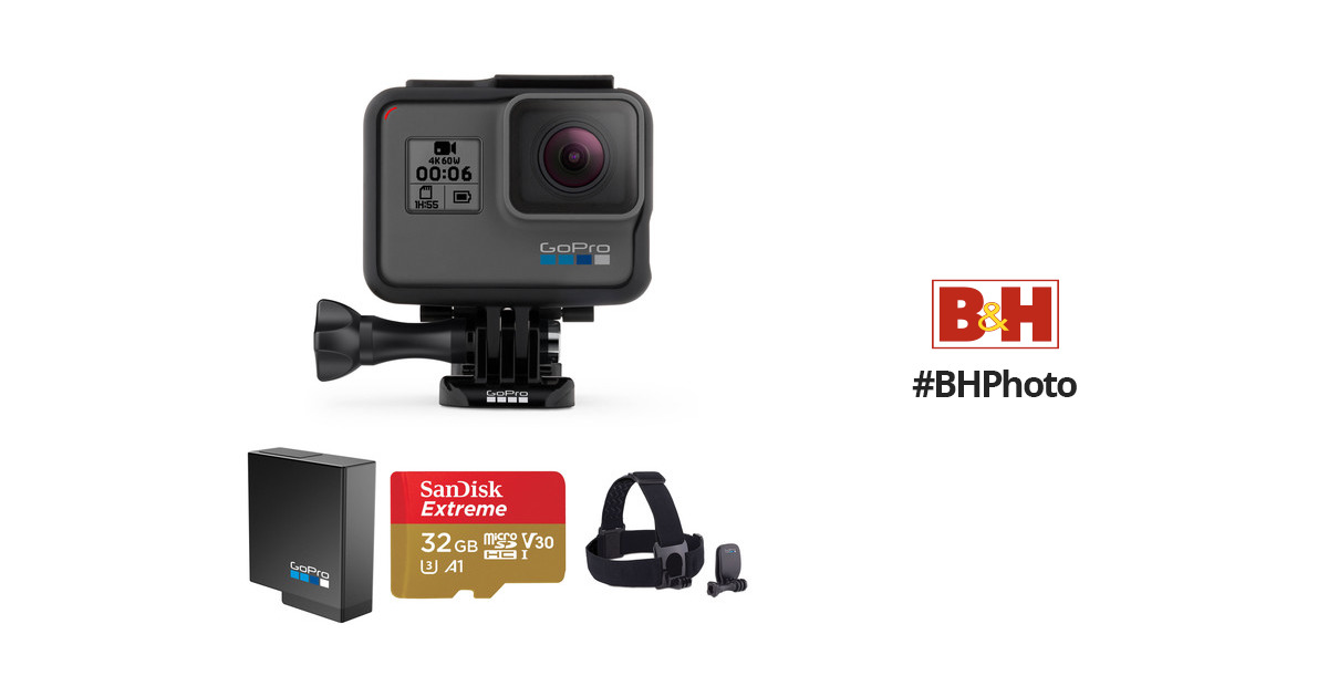 GoPro HERO6 Black Kit with Head Strap, Extra Battery, and 32GB