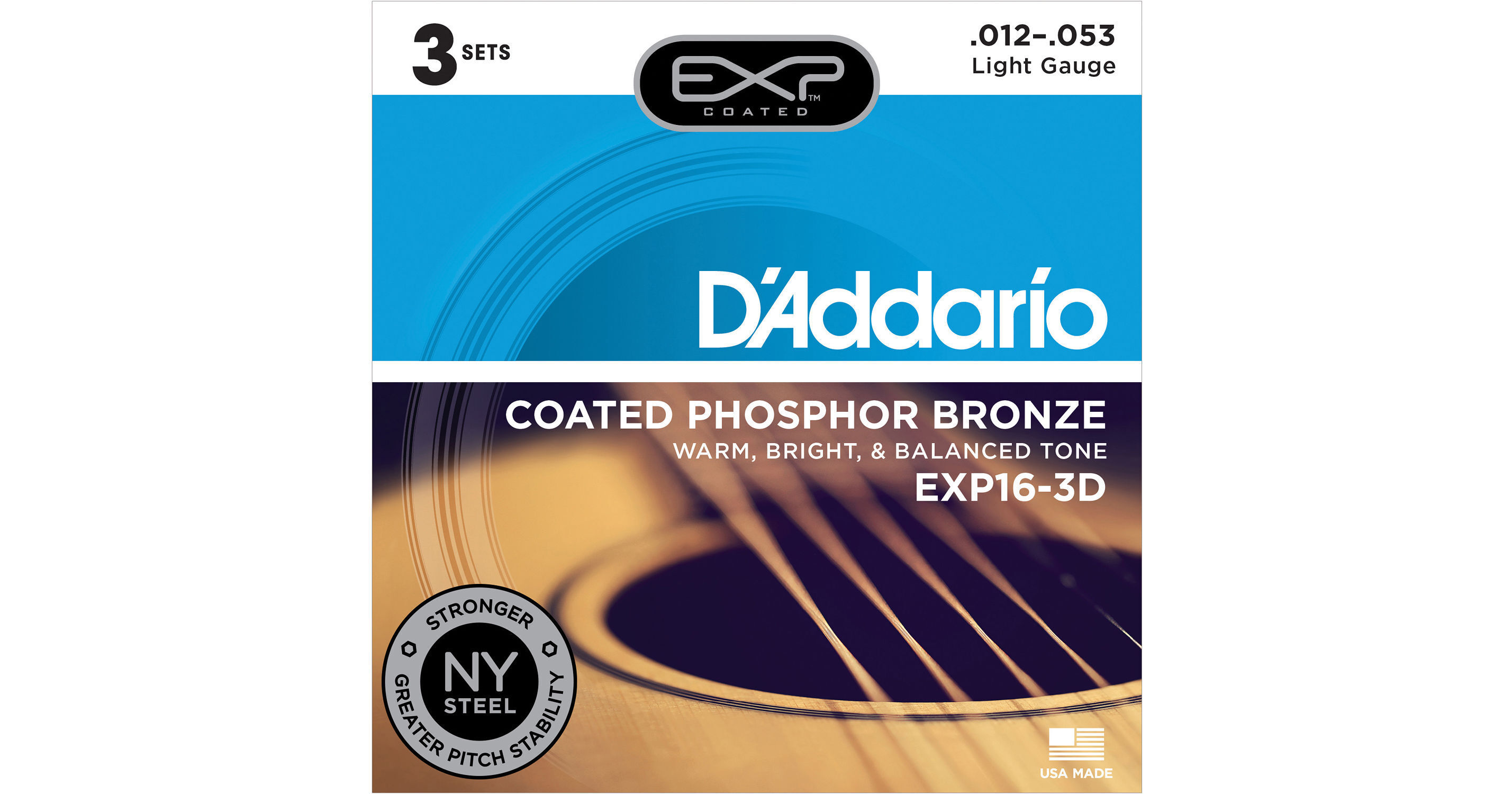D'Addario EXP16 Light Coated Phosphor Bronze Acoustic EXP16-3D