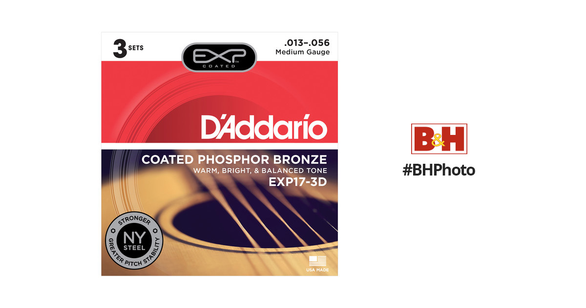 D'Addario EXP17 Medium Coated Phosphor Bronze Acoustic EXP17-3D