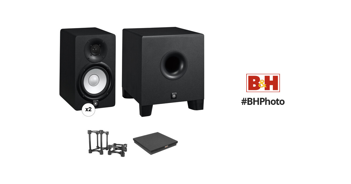 Yamaha HS5 Powered Studio Monitors and HS8S Subwoofer with Isolation Stands  Kit