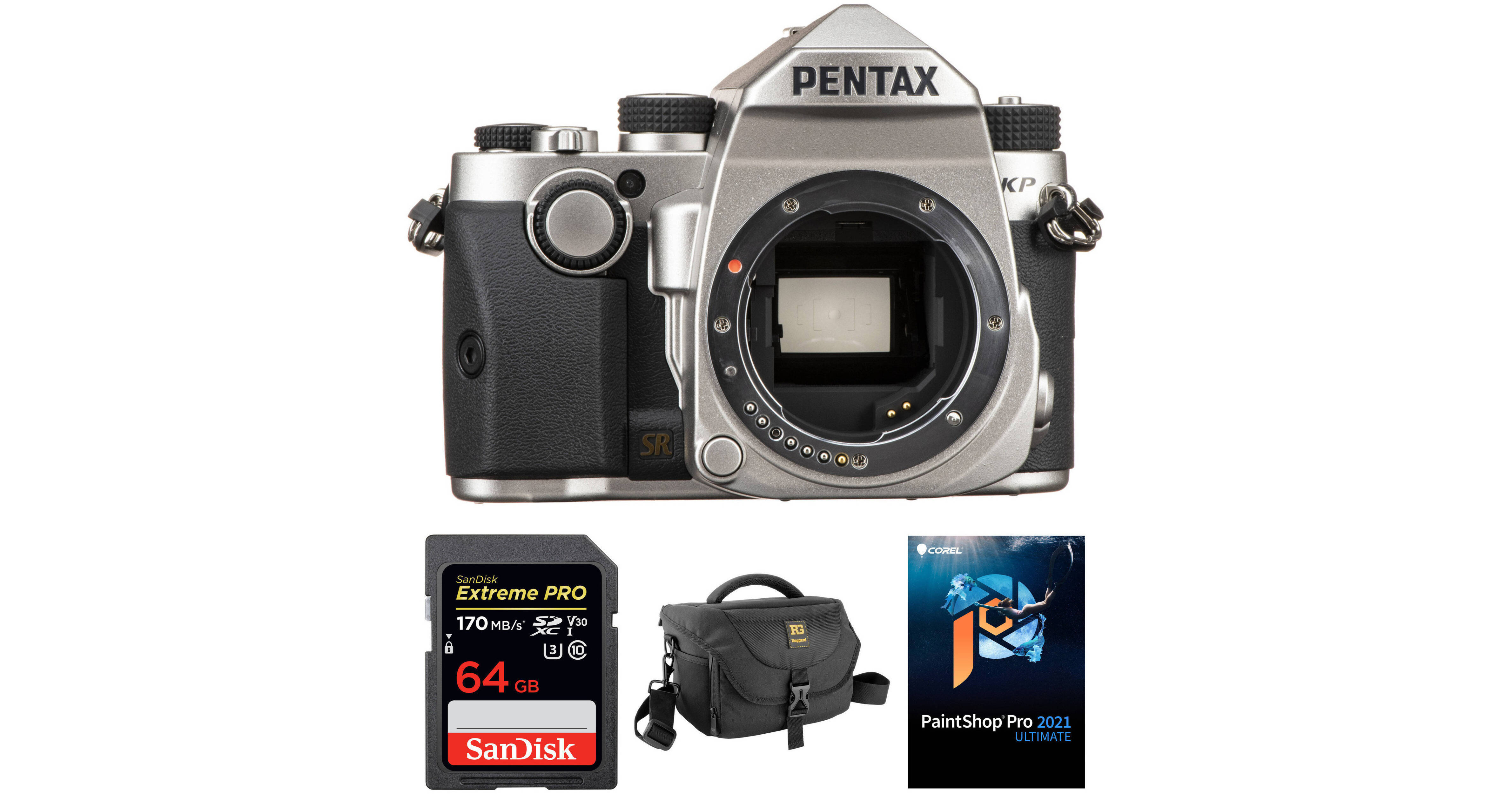 Pentax KP DSLR Camera Body with Accessory Kit (Silver) B&H