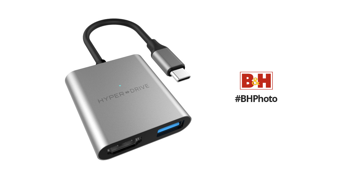 HYPER HyperDrive 4K HDMI 3-in-1 USB Type-C Hub HD259A-GRAY B&H