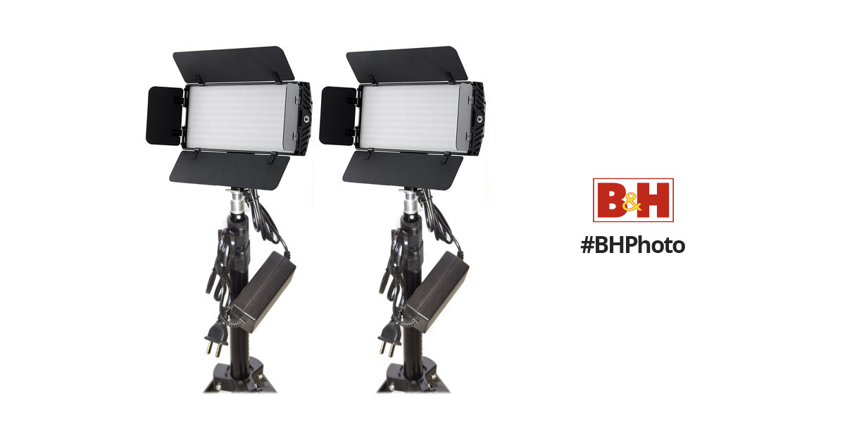 Bescor Photon Metal Bi-Color On-Camera LED Light with Built-in Barndoors  and Digital Display Light Kit w/Light Stands