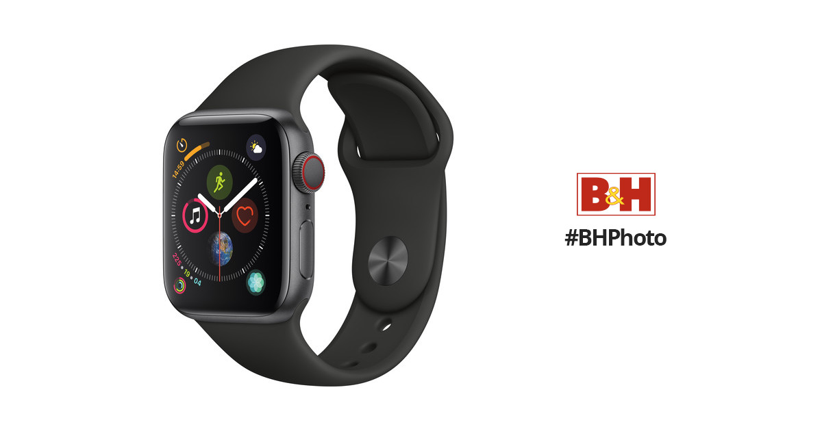 Apple Watch Series 4 (GPS + Cellular, 40mm, Space Gray Aluminum, Black Sport Band)