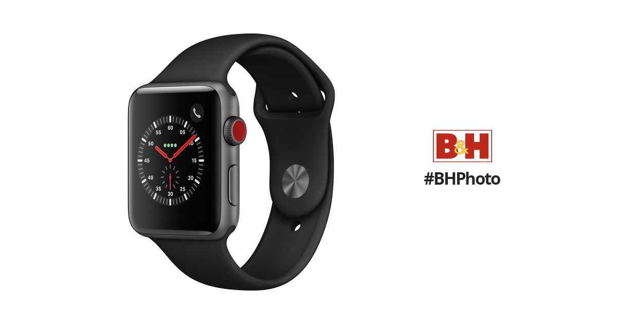 Apple Watch Series 3 42mm Smartwatch (GPS + Cellular, Space Gray Aluminum Case, Black Sport Band)