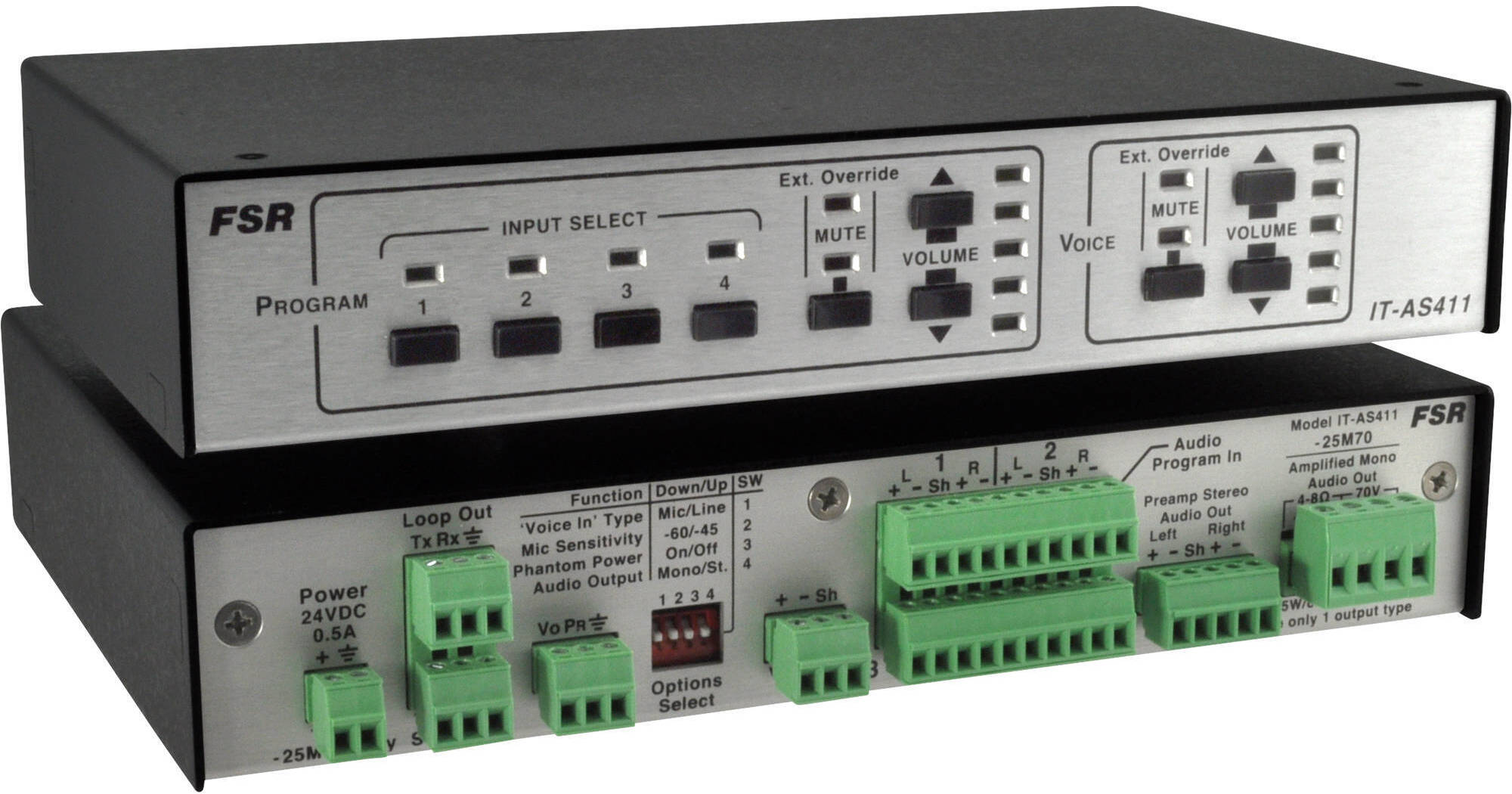 FSR 4 x 1 Audio Switcher with Mic/Line Voice Mixer