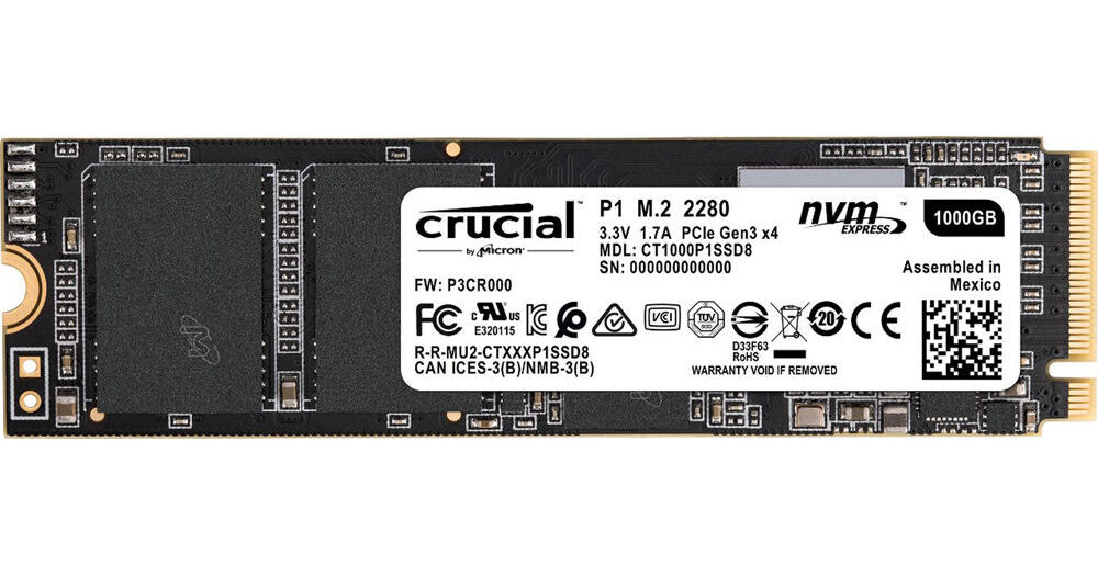 CRUCIAL - Disque Dur SSD P1 M.2 PCIe NVMe 1 To