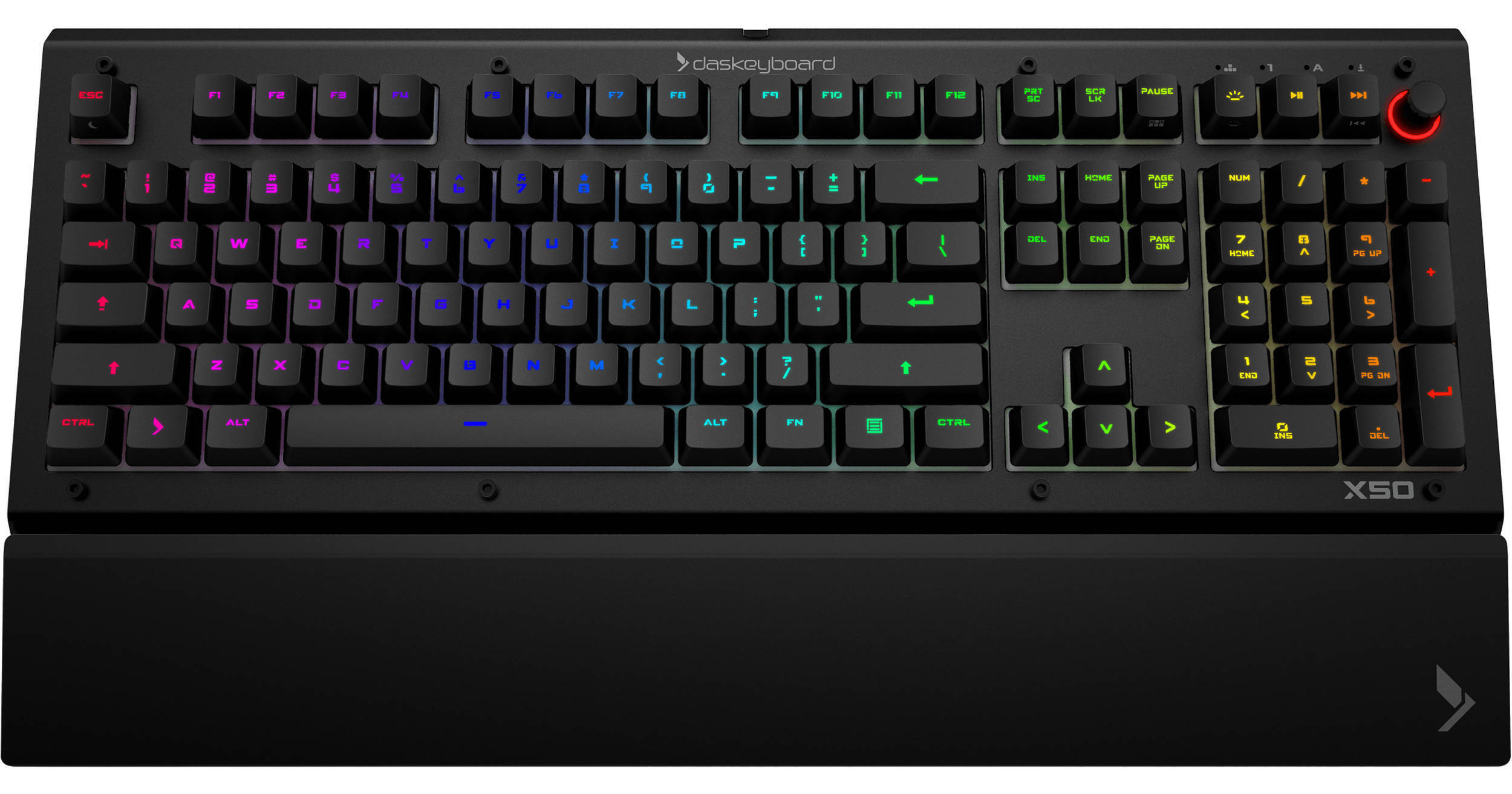  Das Keyboard X50Q Programmable RGB Mechanical Keyboard for Work  & Gaming, Soft Tactile Mechanical Switches, Pre-Built Q Applets, Palm Rest,  Volume Knob, Aluminum Top (104 Keys, Black) : Video Games