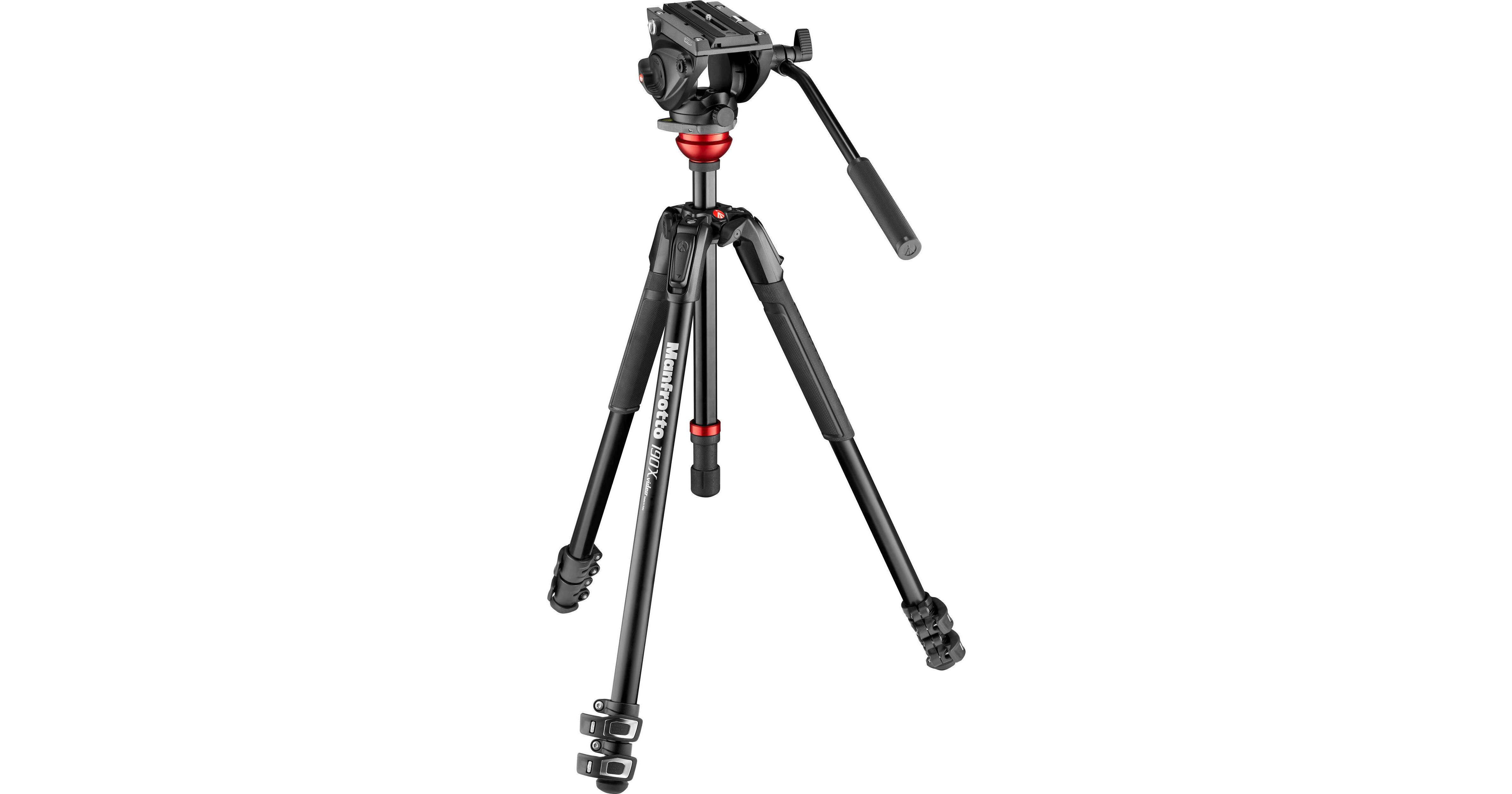 Manfrotto 500 Fluid Video Head with 190X Video Aluminum Tripod & Leveling  Column Kit