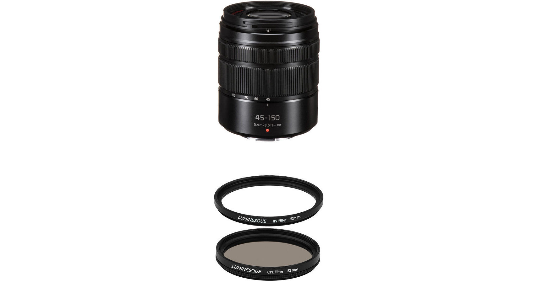 Panasonic Lumix G Vario 45-150mm f/4-5.6 ASPH. MEGA O.I.S. Lens with  Circular Polarizer and UV Filters Kit