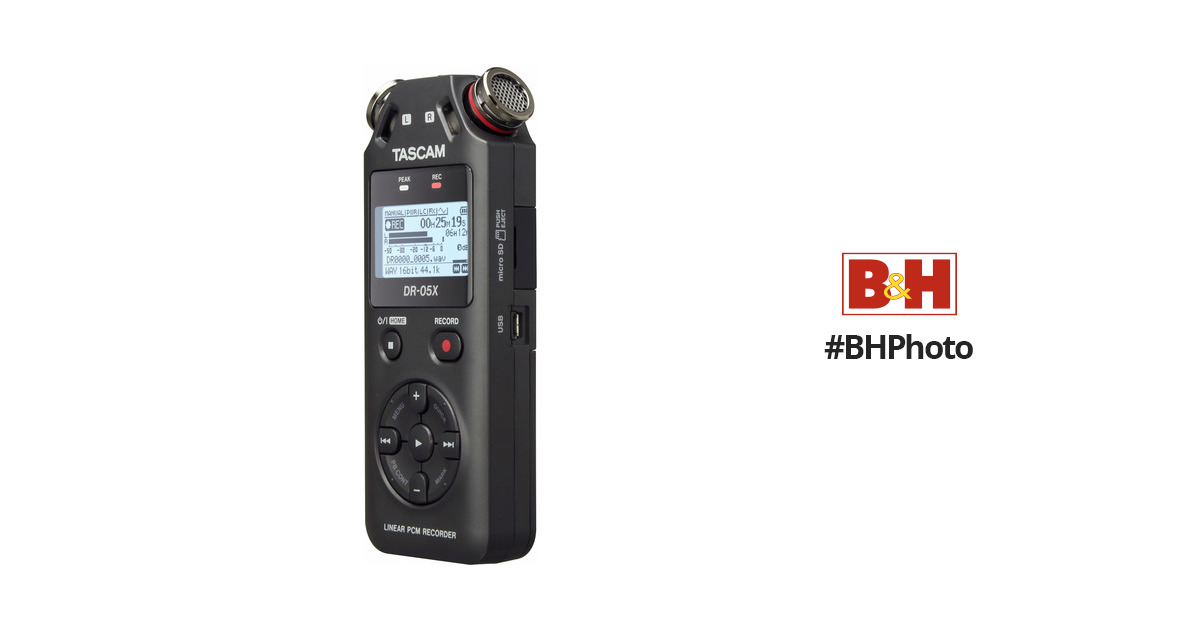 TASCAM DR-05X 2-Input / 2-Track Portable Audio Recorder with Onboard Stereo  Microphone (Black)
