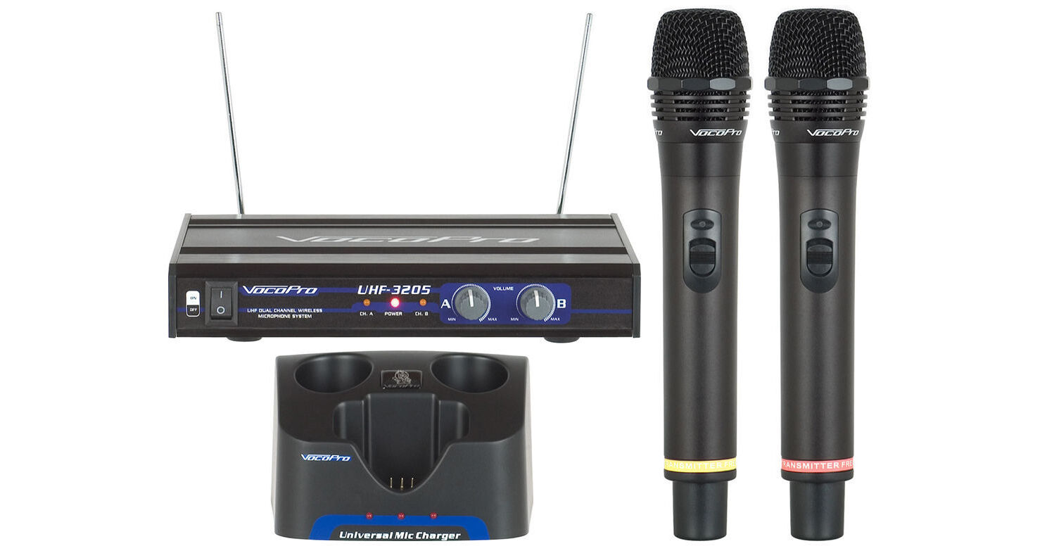 VocoPro UHF-3205-9 UHF Dual-Channel Rechargeable Wireless Microphone System