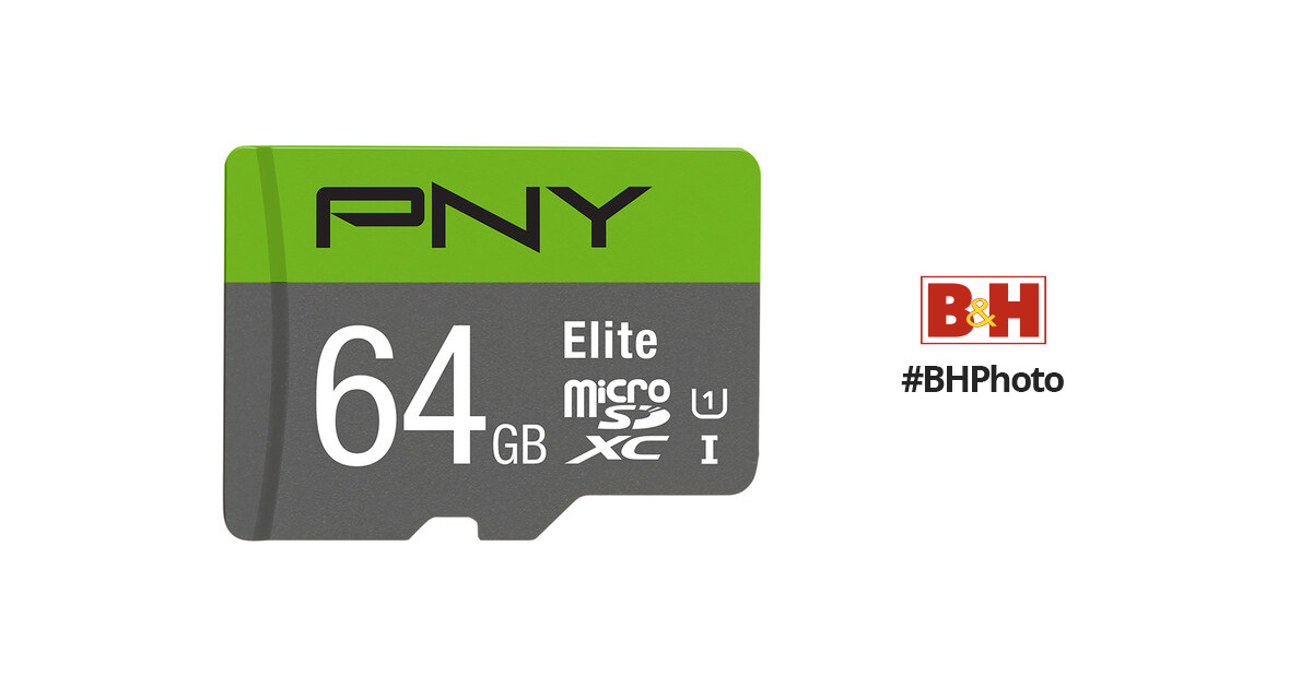 PNY 64GB Elite UHS-I microSDXC Memory Card P-SDUX64U185GW-GE BH