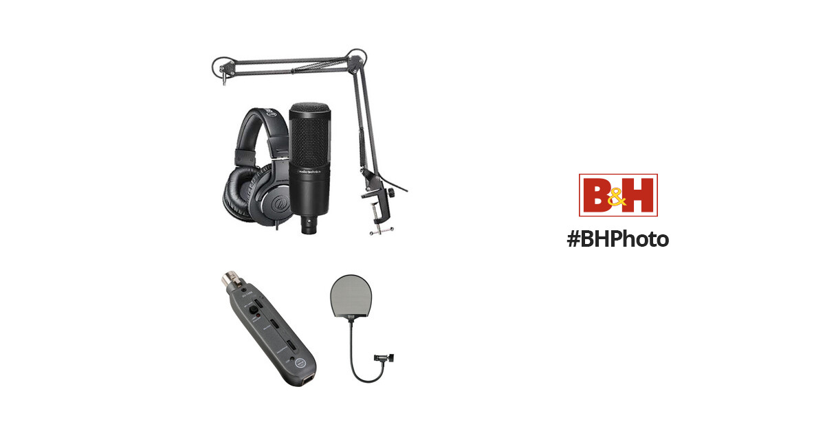 Audio-Technica AT2020 Podcasting Microphone Pack with ATH-M20x Headphones,  Boom & XLR Cable