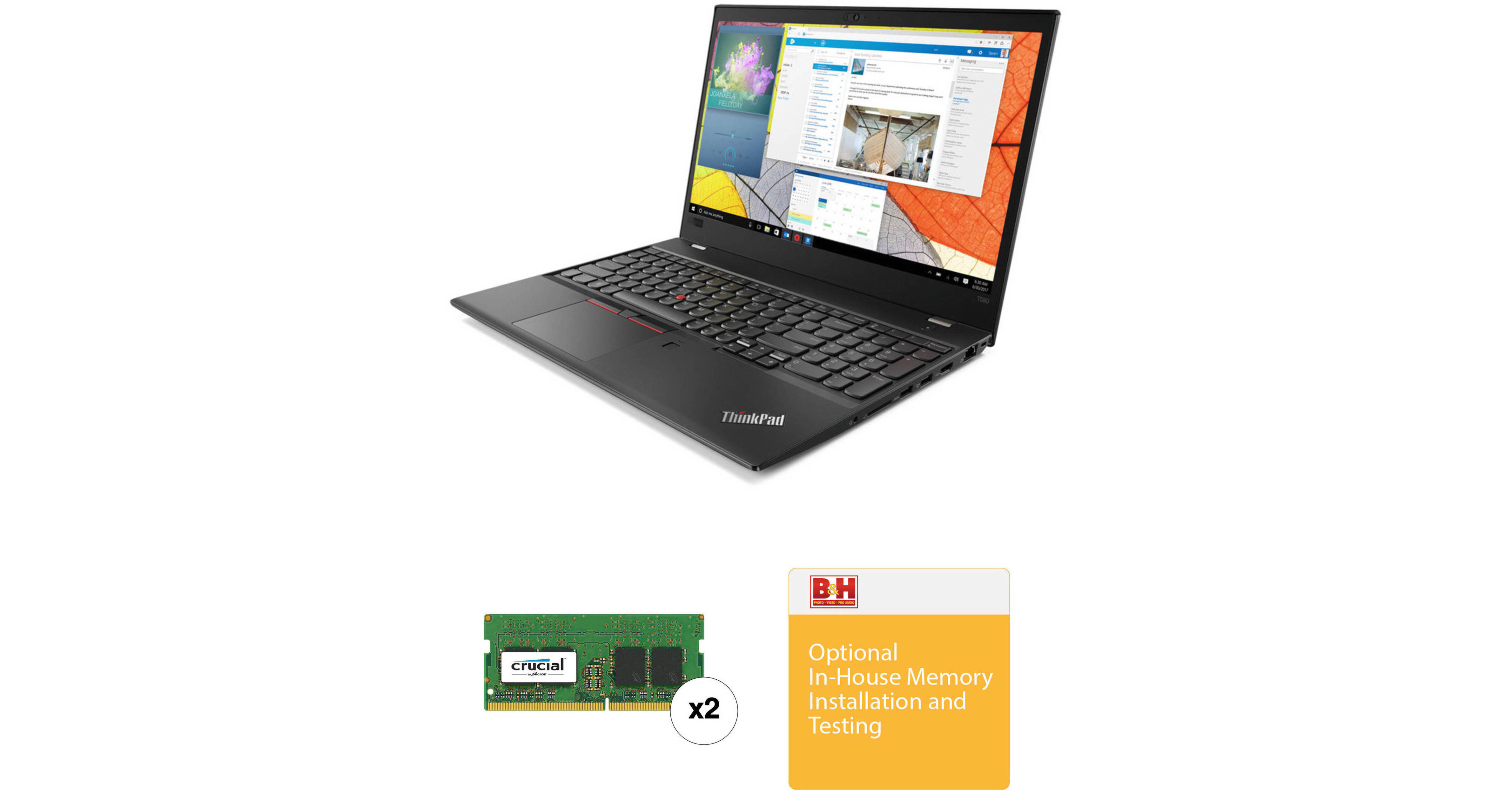 Lenovo 15.6" ThinkPad T580 Laptop with Crucial 16GB