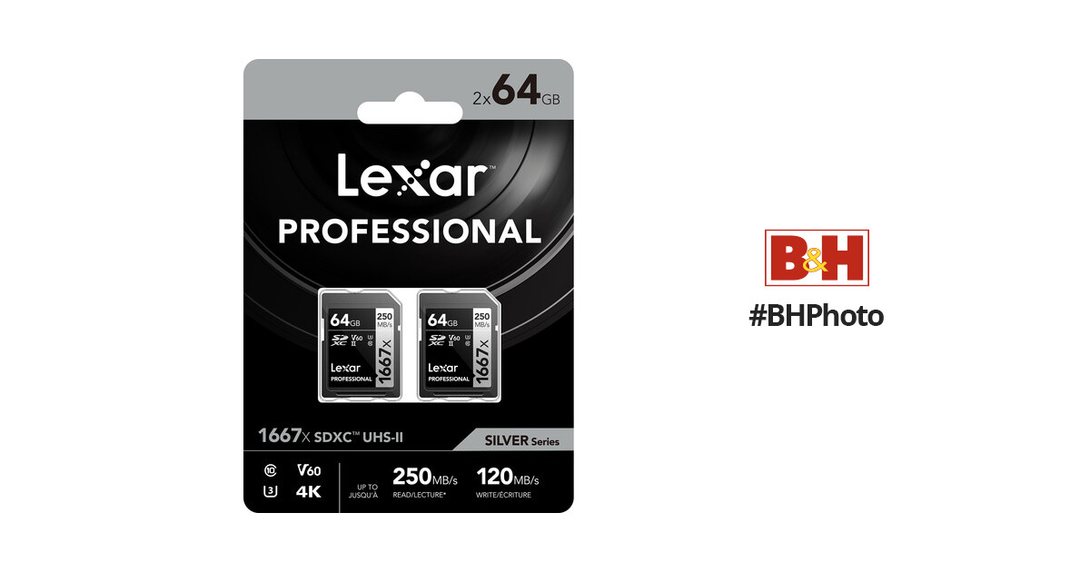2-Pack SDXC UHS-II/U3 Card Lexar Professional 1667x 64GB 