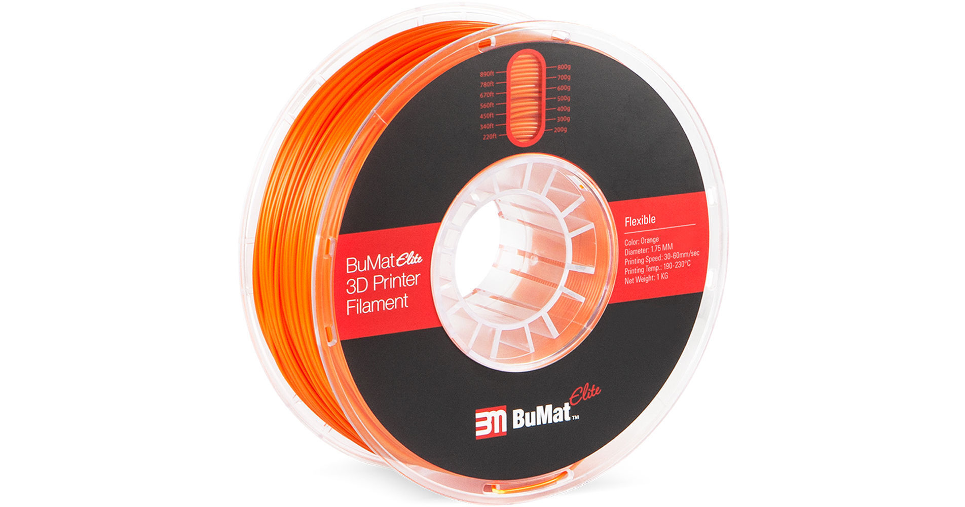 BuMat Elite 1.75mm Flexible Filament (1kg, Orange)