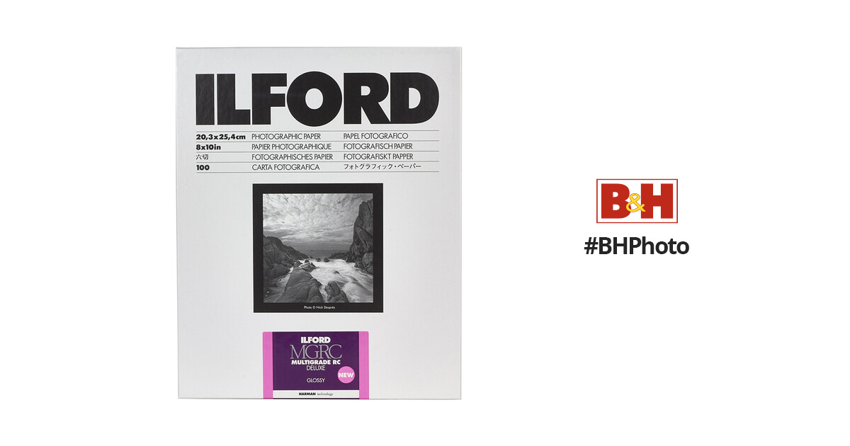 Glossy Surface 8x10-100 Sheets Ilford Multigrade RC Cooltone Resin Coated VC Variable Contrast Black & White Enlarging Paper 