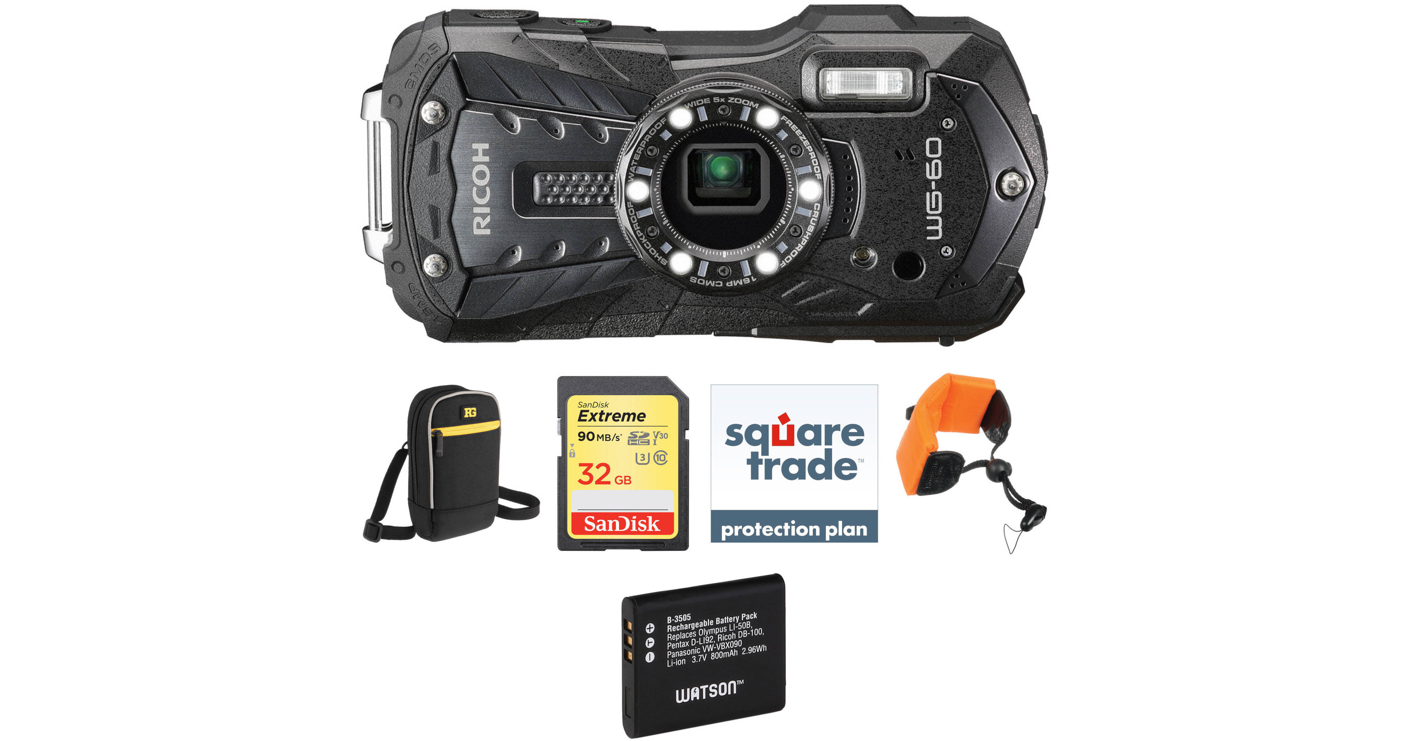 Ricoh WG-60 Digital Camera Deluxe Kit (Black) B&H Photo Video