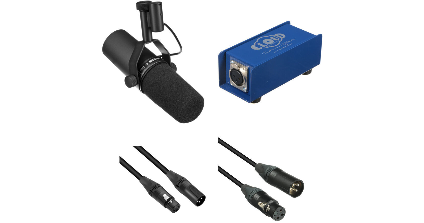 Shure Bundle, MV7 Dynamic Mic (Silver) w/ Cloudlifter CL-1 Mic Activator  and Mogami 2549 Cable