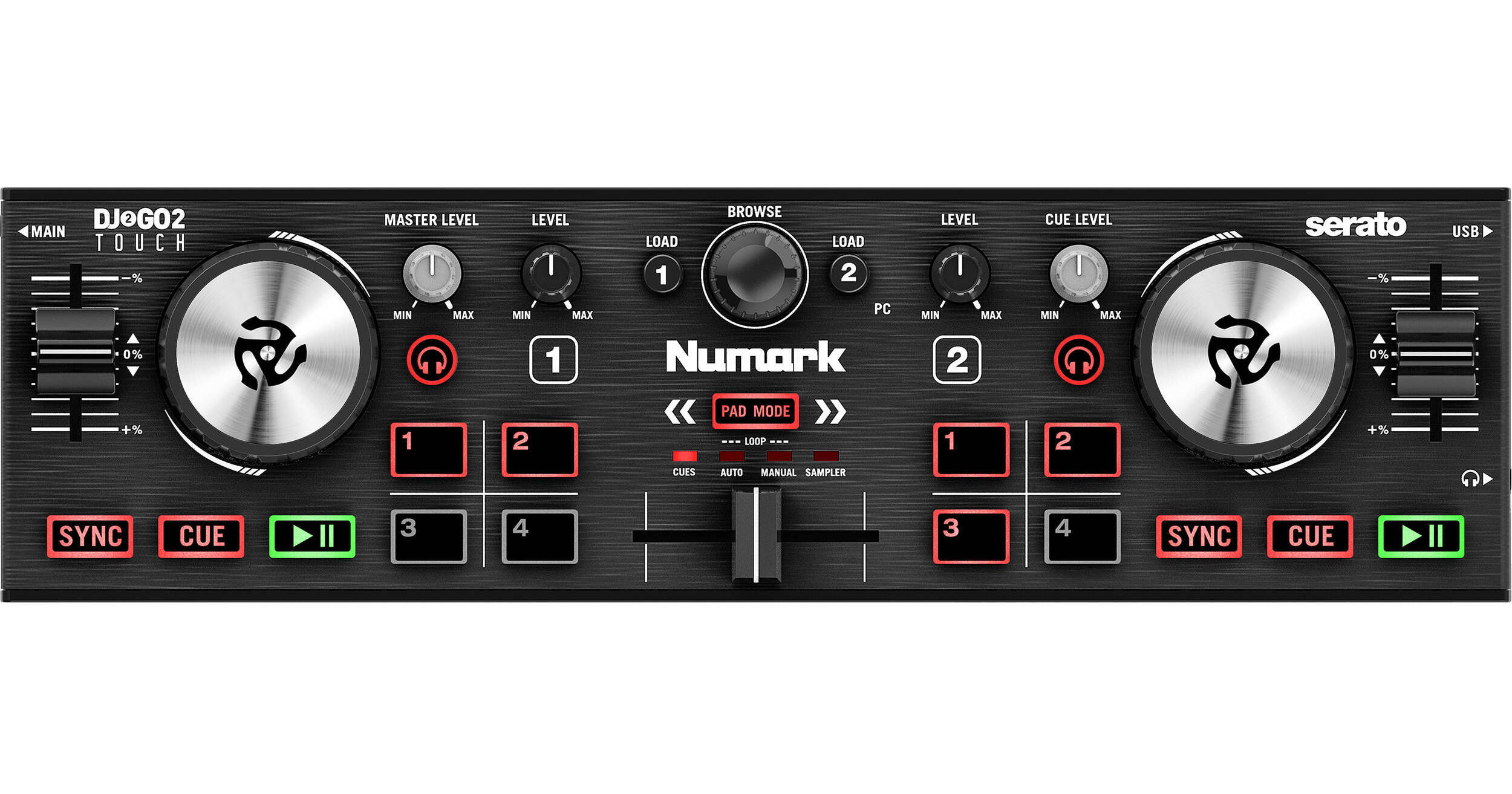  Numark DJ2GO2 Touch – Compact 2 Deck USB DJ Controller