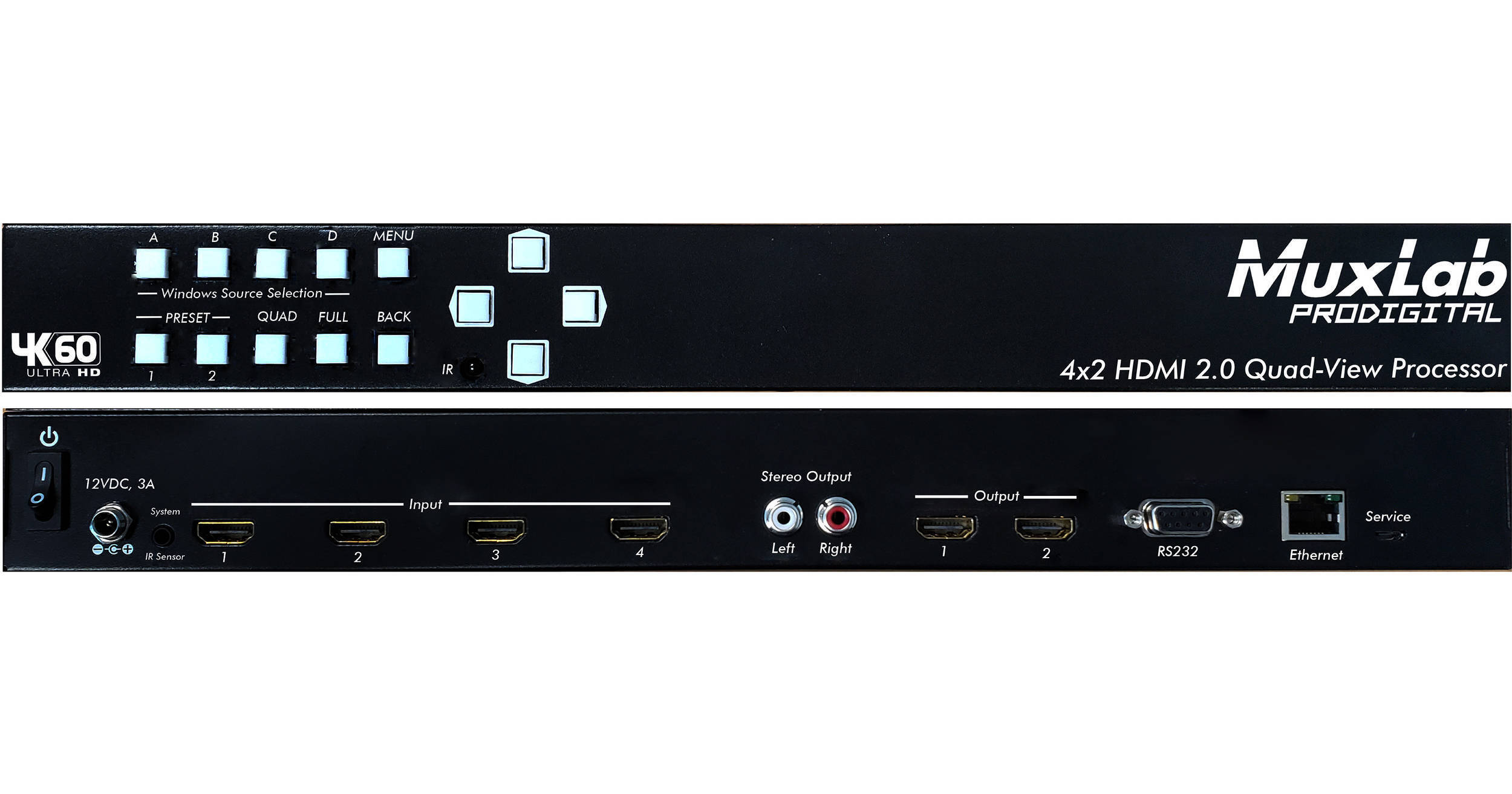 MuxLab 4x2 HDMI 2.0 QuadView Processor (US Power Plug)