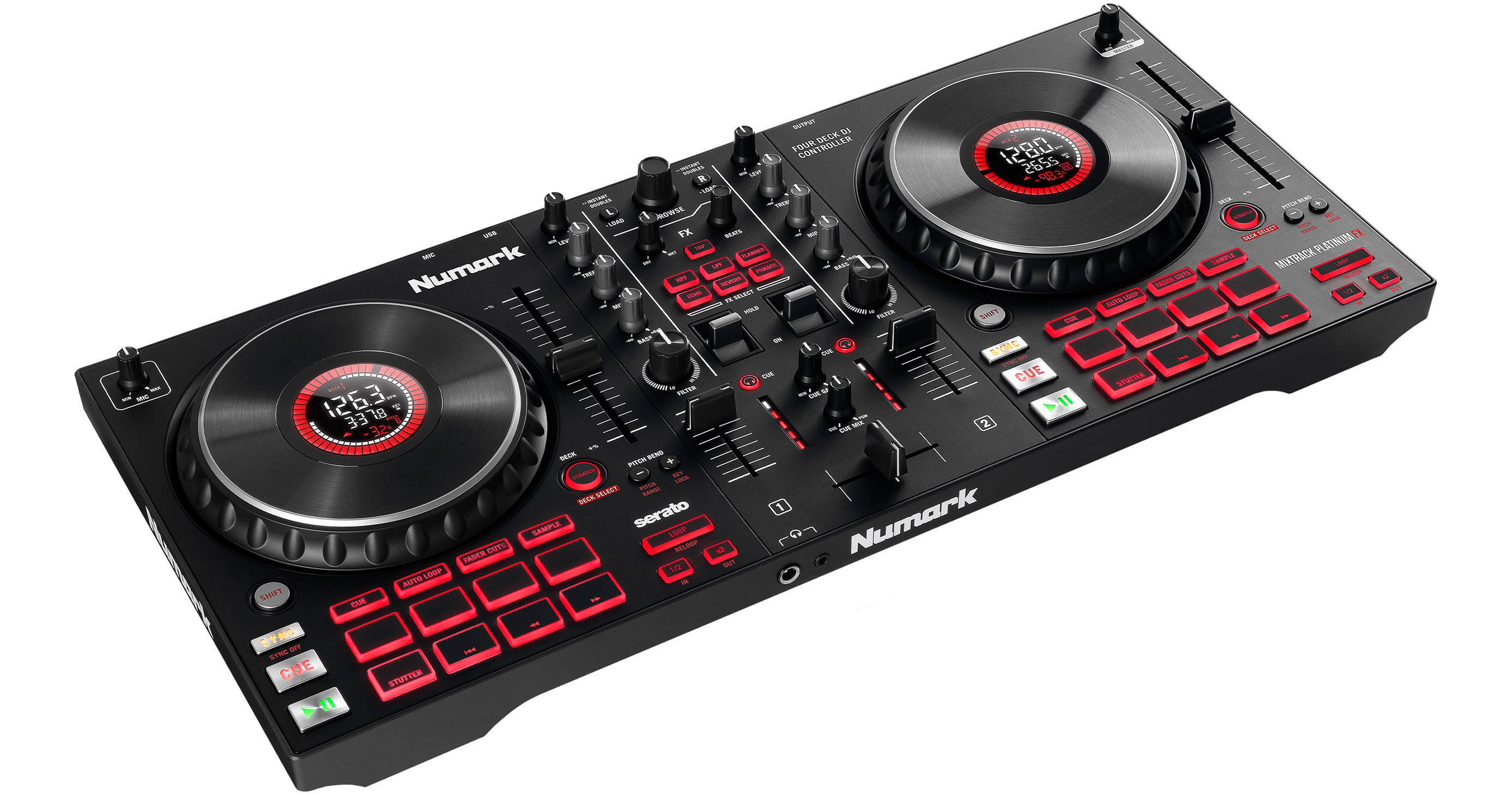 Numark Mixtrack Platinum FX 4-Deck Serato DJ Controller with Jog Wheel  Displays and FX Paddles