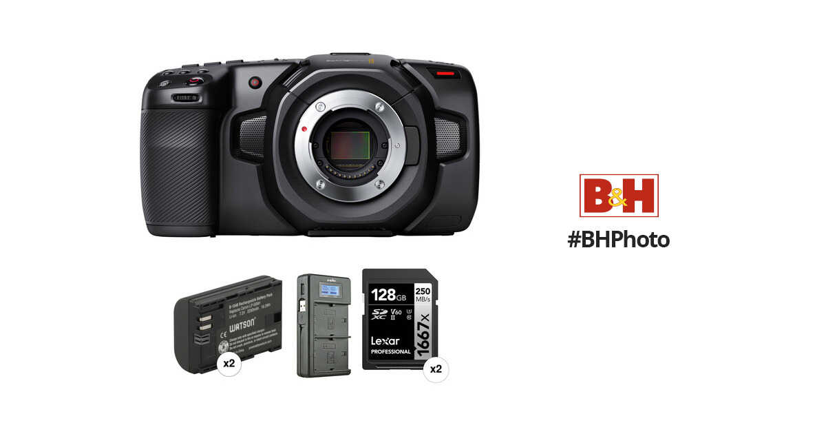 Blackmagic Design Pocket Cinema Camera 4K Kit with 2 x Batteries, Dual  Charger & 2 x SD Cards