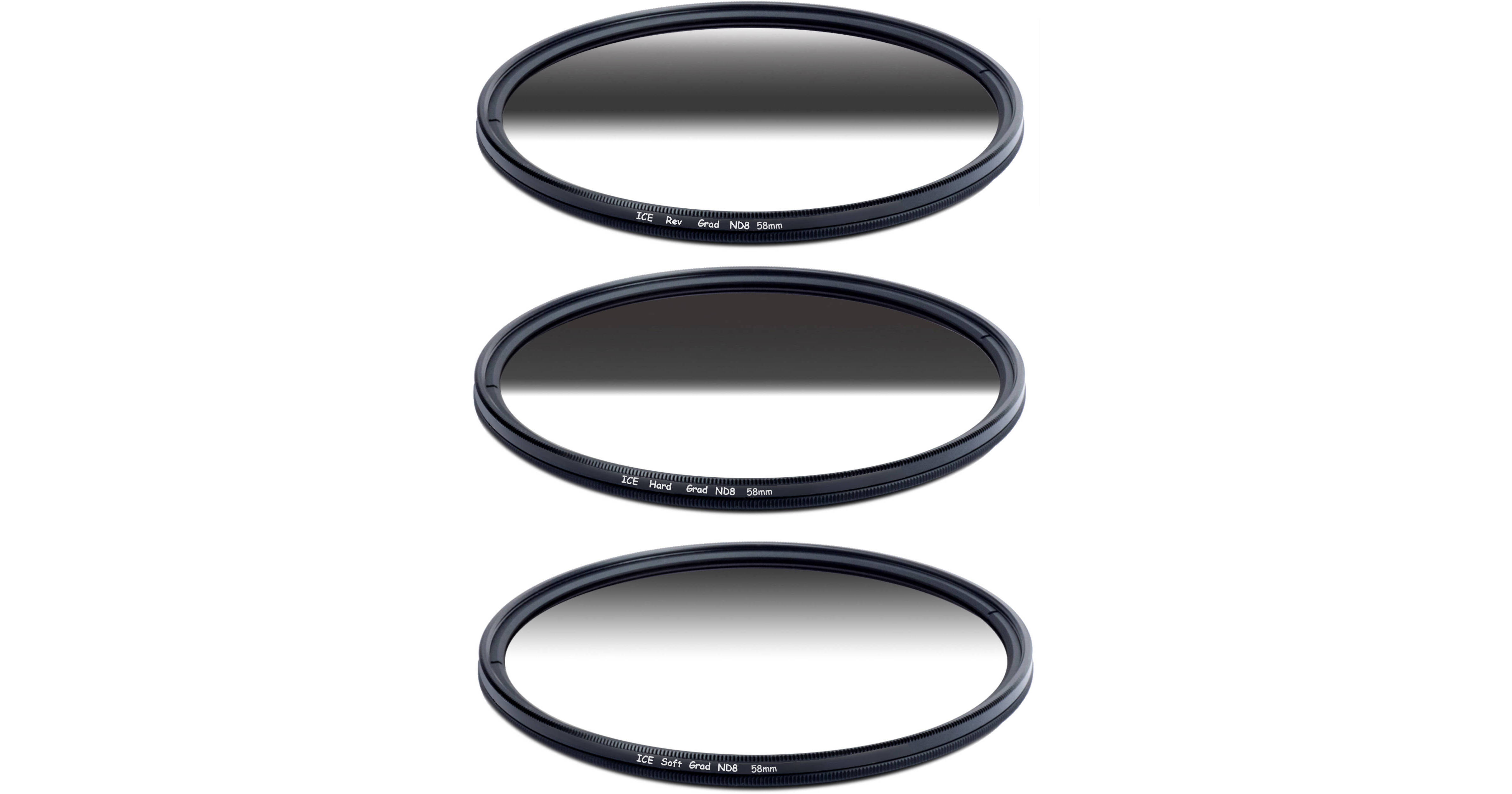 Ice 58mm Soft-Edge Graduated, Hard-Edge Graduated, and Reverse-Graduated  Neutral Density Filter Kits (3-Stop)