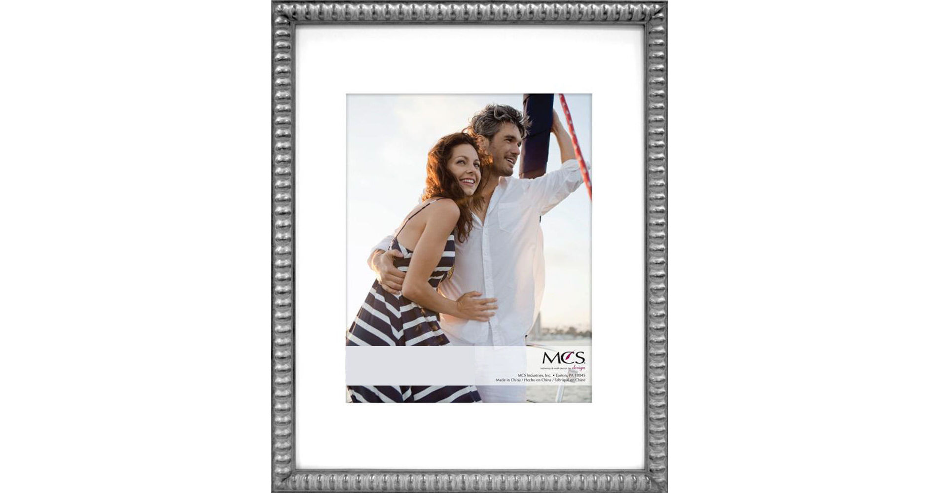 MCS 8X10 Thin Bead Wood Collage & Portrait Frame with 5x7 White Mat  (Pewter)