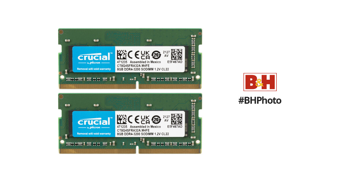 Crucial 16GB Laptop DDR4 3200 MHz SODIMM Memory CT2K8G4SFRA32A