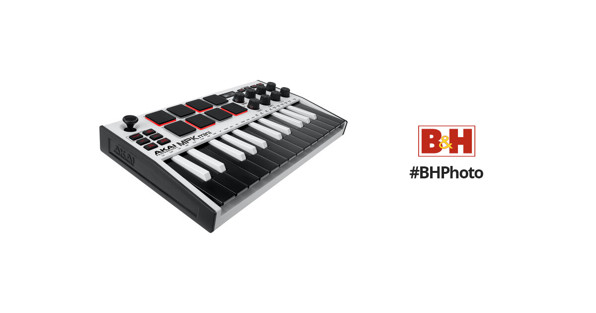 AKAI Professional MPK Mini MK3 25 Key USB MIDI Keyboard Controller with 8  Backlit Drum Pads, 8 Knobs and Music Production Software, White 