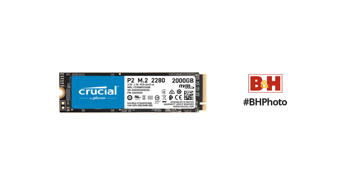 3d NAND, nvme, PCIe Crucial p2 ct2000p2ssd8 2tb SSD interno fino a 2400mb/s 