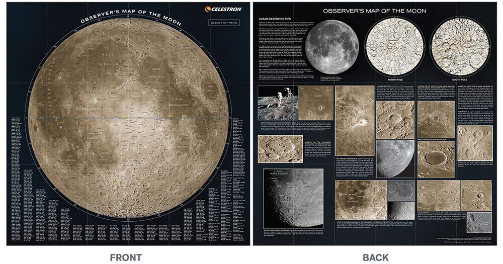 Mappa Della Luna Celestron - Guida Per Osservazione Con Telescopio E Binocolo