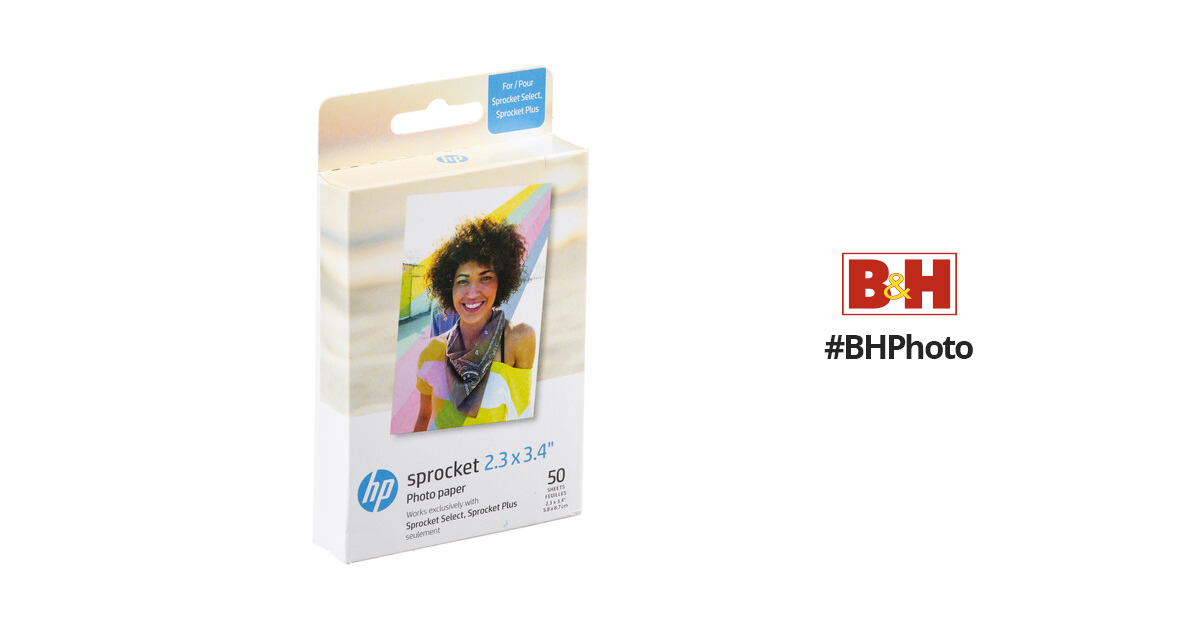 HP 2.3x3.4 Papier photo Zink de qualité supérieure (50 feuilles)  compatible avec l'imprimante photo portable Sprocket Select & 2x3 Papier  photo Zink