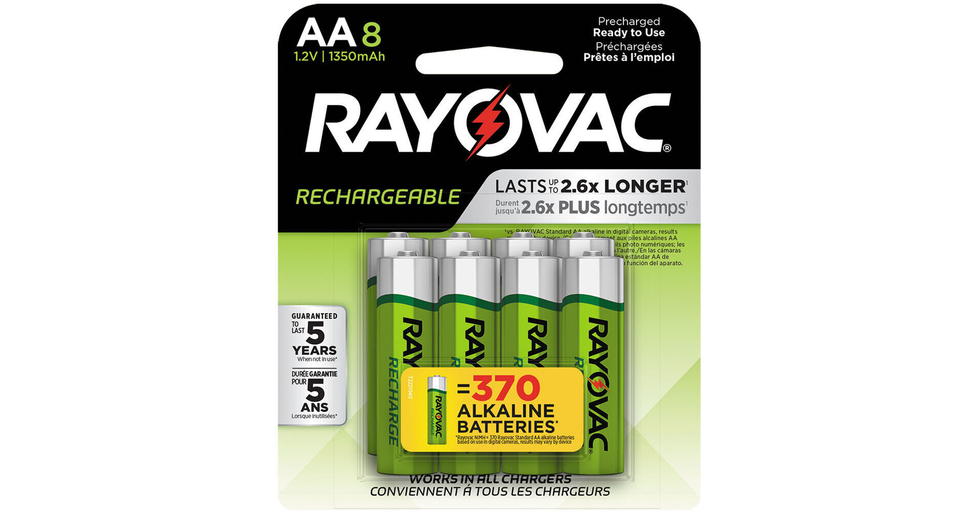 RAYOVAC Rechargeable 1350 mAh NiMH AA Battery LD715-8OP GENE B&H