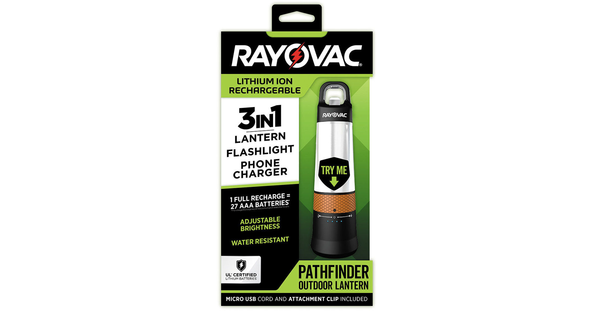 Lithium Ion Rechargeable Pathfinder 3-in-1 Lantern, Flashlight, & Phone  Charger - Rayovac