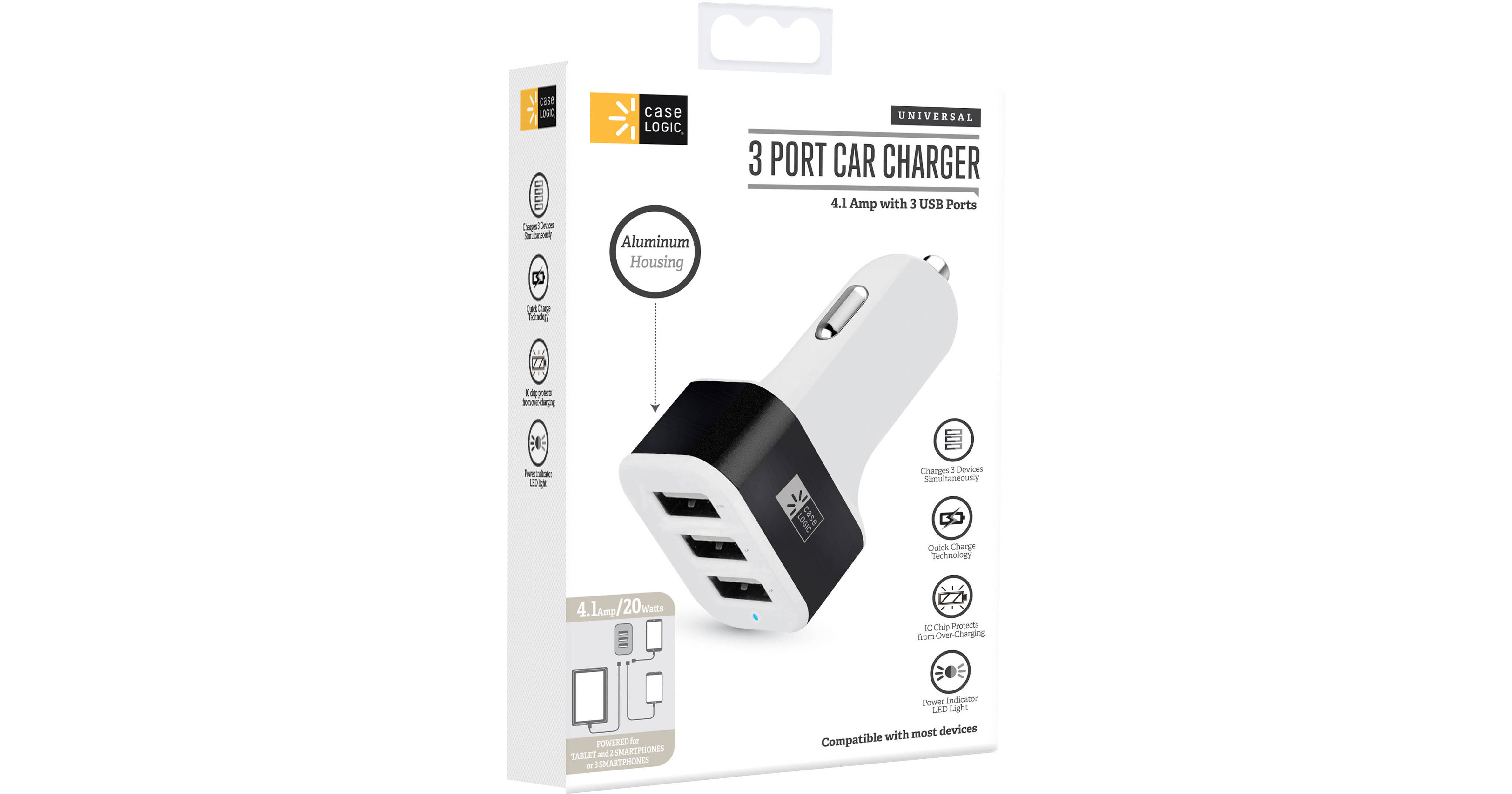 Case Logic Car Charger (3 x USB Ports, White) CLOPV4004WT